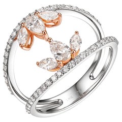 Marquise Diamond Pear Cut Diamonds Ring in 18 Karat Rose and White Gold