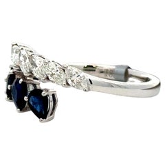 Marquise Diamond Pear Shape Sapphire Bypass Ring 1.95 CTTW 18 Karat White Gold