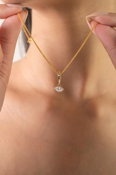 Marquise Diamond Pendant Bezel Set 14K Yellow Gold Contemporary Minimalist