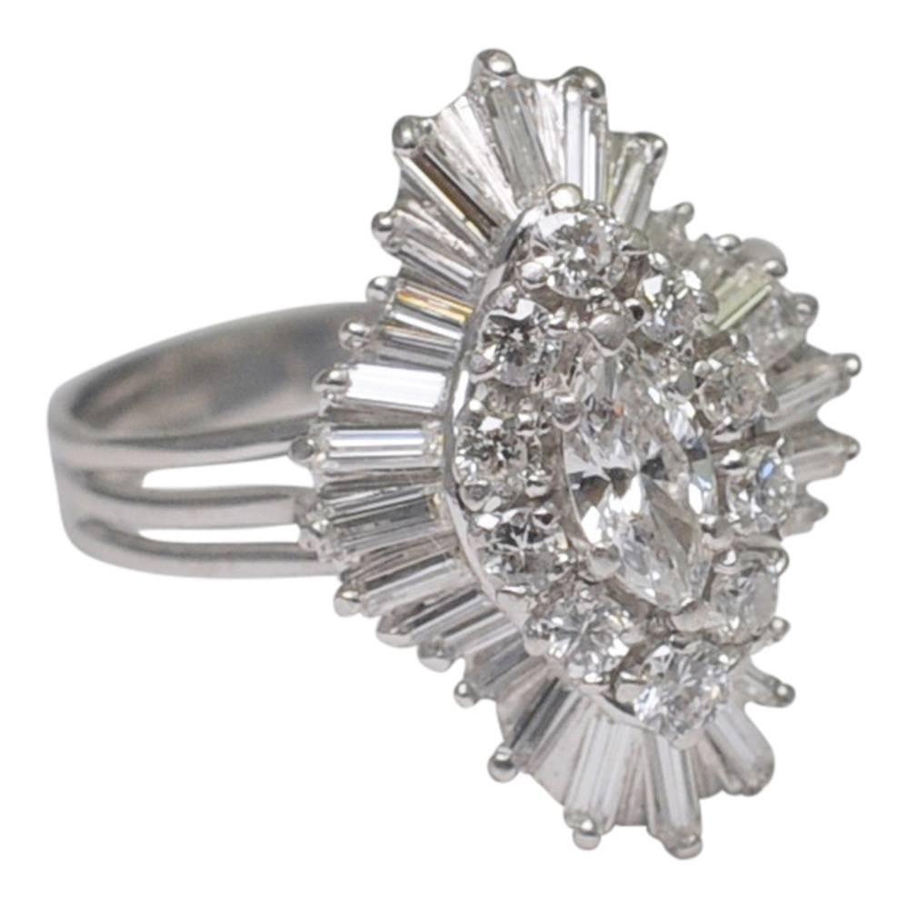 Marquise Diamond Platinum Ballerina Ring