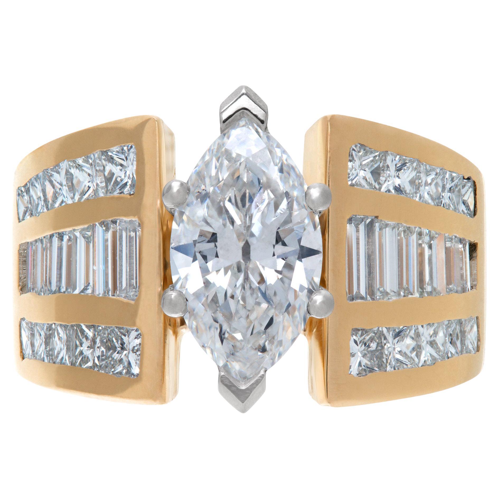 Marquise Diamond Ring 1.52 Carats F Color, SI2 Clarity in a 14k Yellow Gold