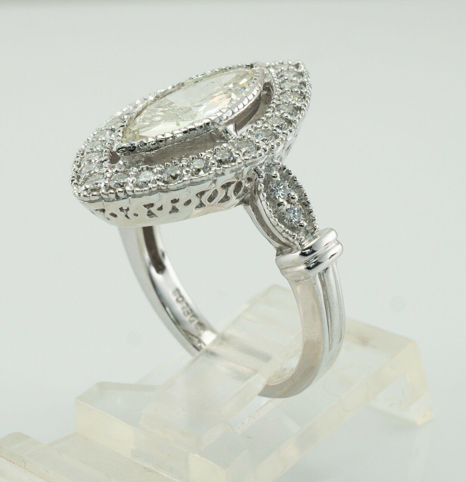 Marquise Diamond Ring 18K White Gold Engagement 3.10 TDW Del Co For Sale 5