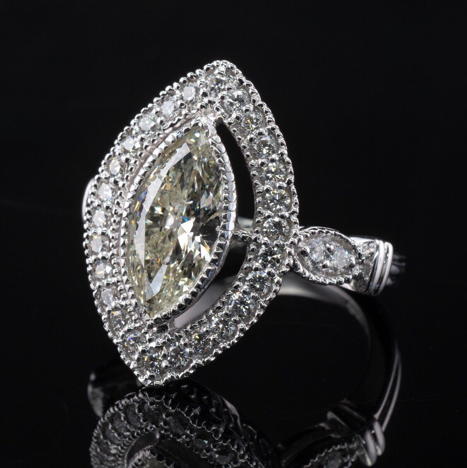 Marquise Diamond Ring 18K White Gold Engagement 3.10 TDW Del Co For Sale 6