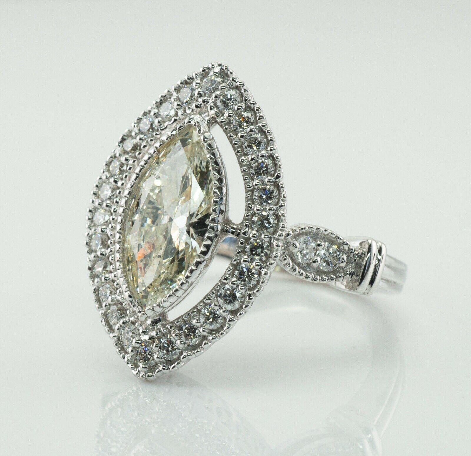 Marquise Diamond Ring 18K White Gold Engagement 3.10 TDW Del Co For Sale 1