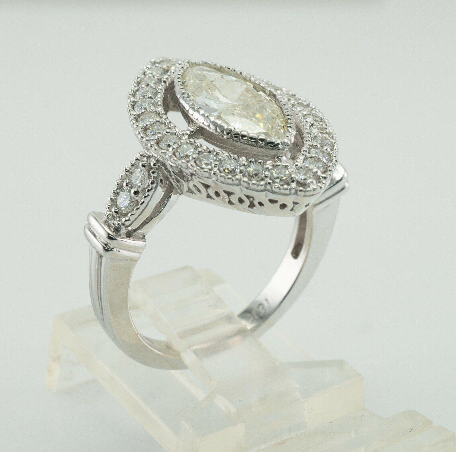Marquise Diamond Ring 18K White Gold Engagement 3.10 TDW Del Co For Sale 3