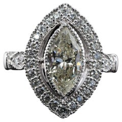 Vintage Marquise Diamond Ring 18K White Gold Engagement 3.10 TDW Del Co