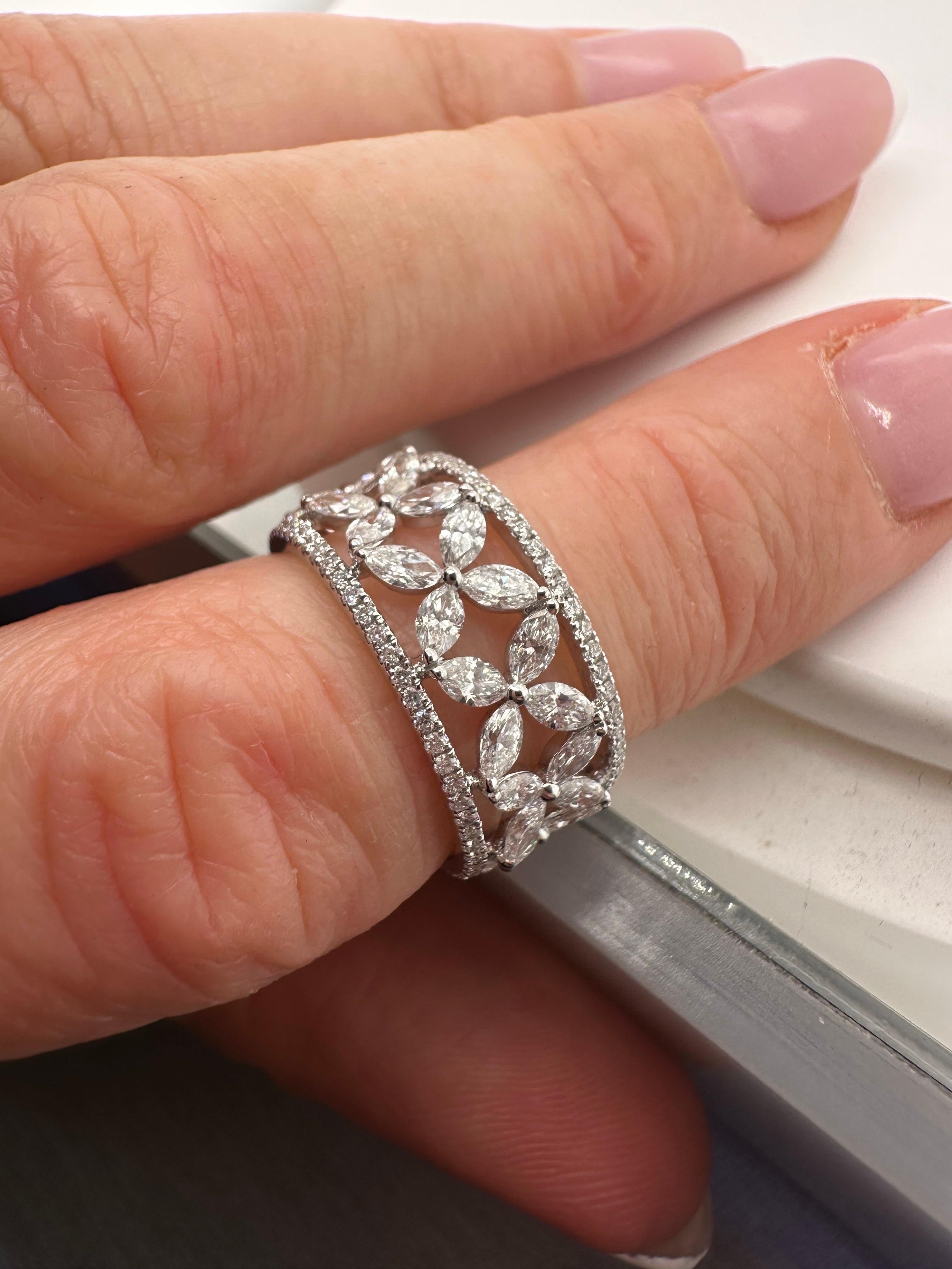 Women's or Men's Marquise diamond ring 18KT gold eternity ring For Sale