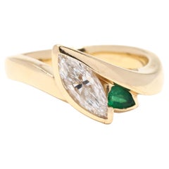 Marquise Diamond Ring, Diamond Emerald Ring, Navette Diamond Ring
