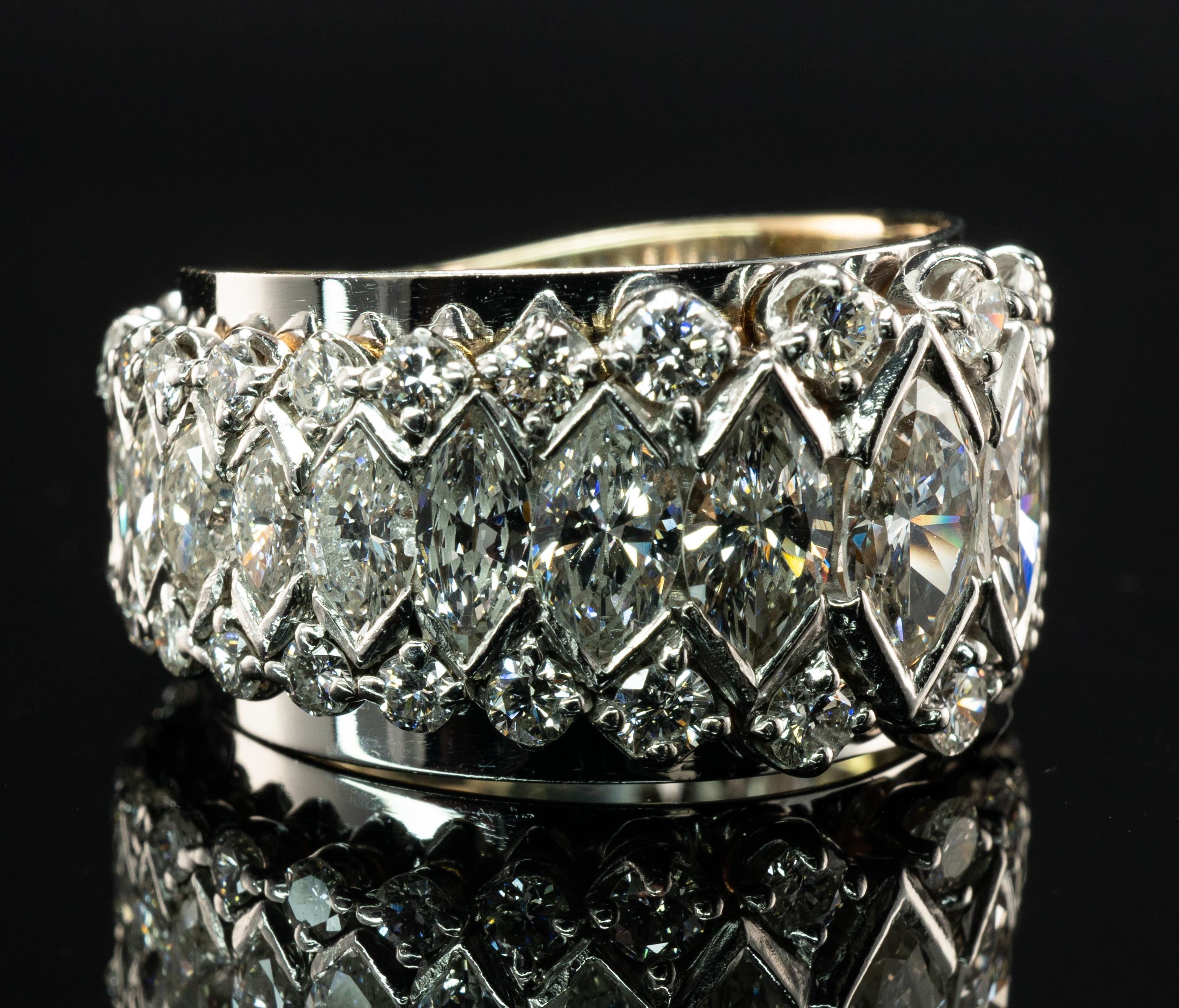 Bague d'éternité vintage en or blanc 14 carats avec diamant marquise 7,20 carats TDW en vente 12
