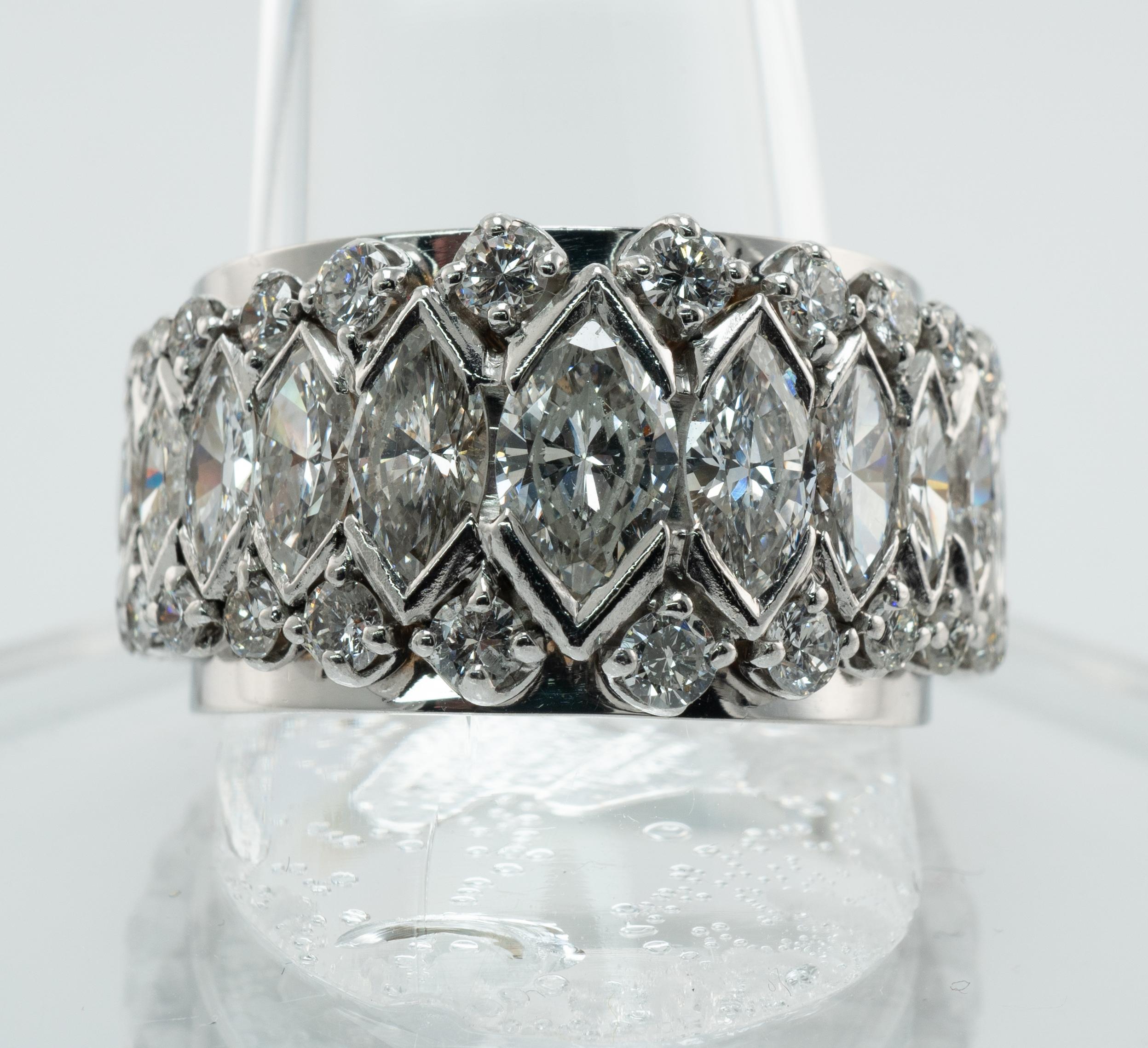 Marquise Diamantring Eternity-Ring 7,20 Karat TDW Vintage 14K Weißgold im Angebot 5