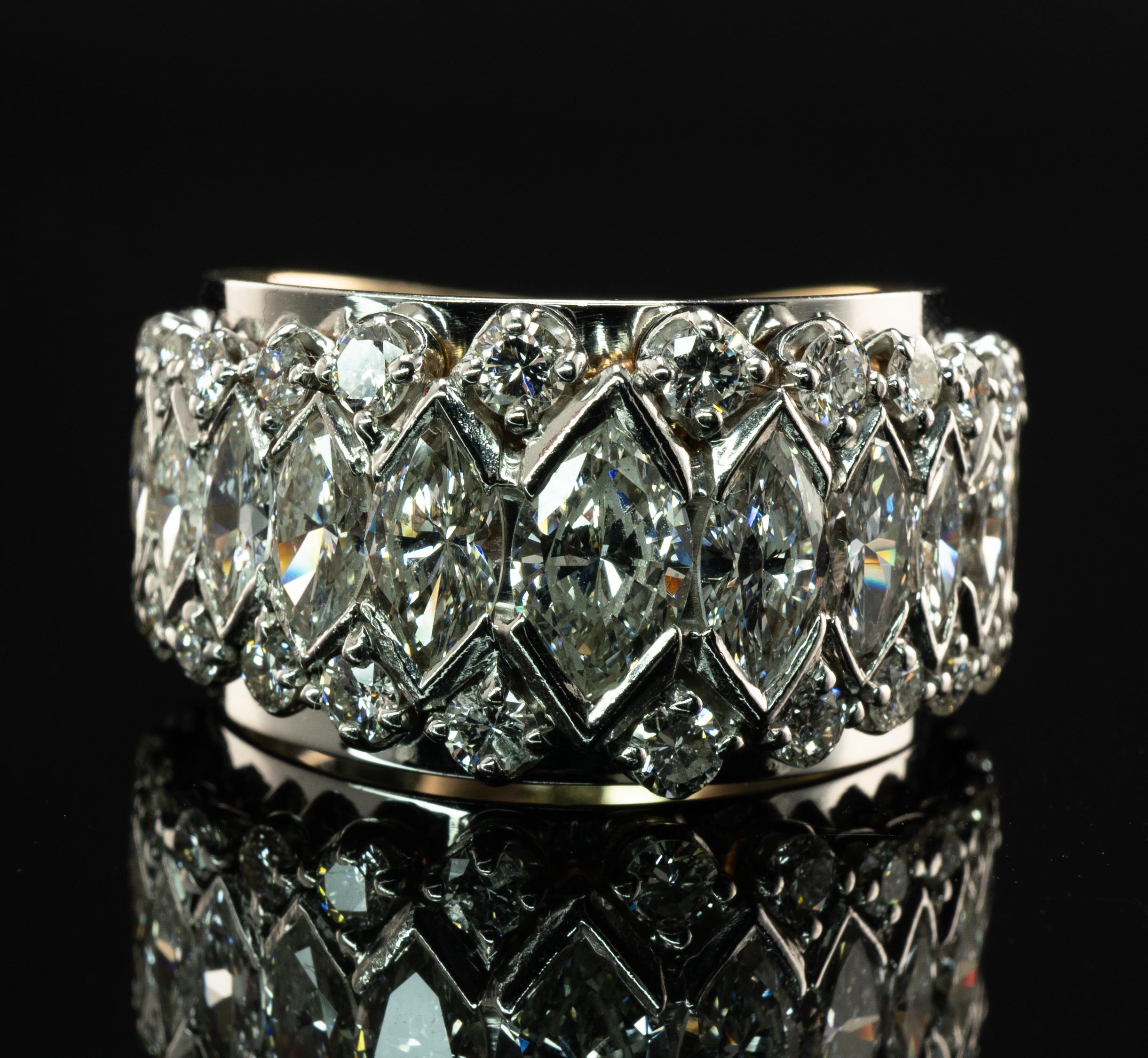 Bague d'éternité vintage en or blanc 14 carats avec diamant marquise 7,20 carats TDW en vente 6