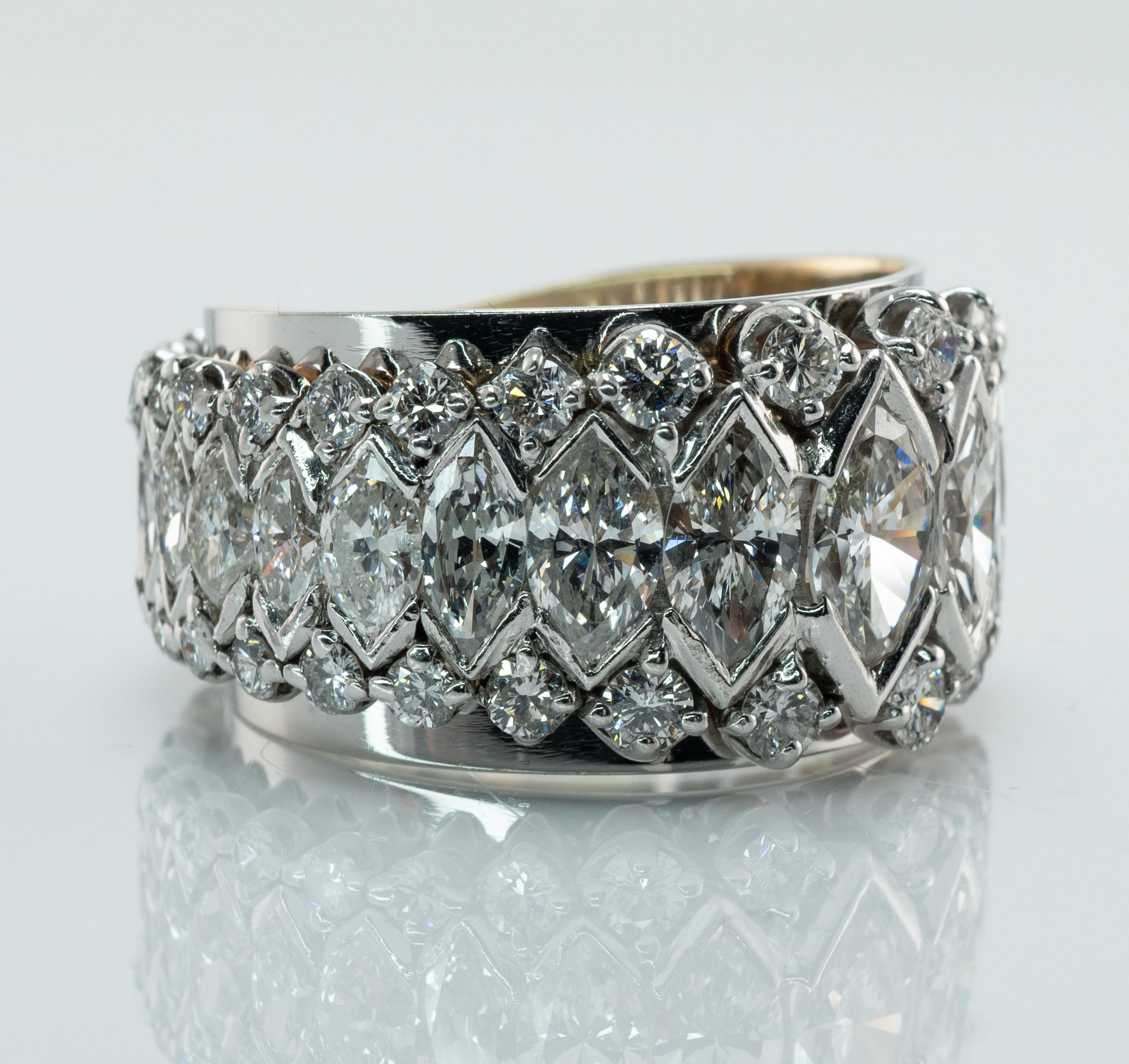 Marquise Diamantring Eternity-Ring 7,20 Karat TDW Vintage 14K Weißgold (Marquiseschliff) im Angebot