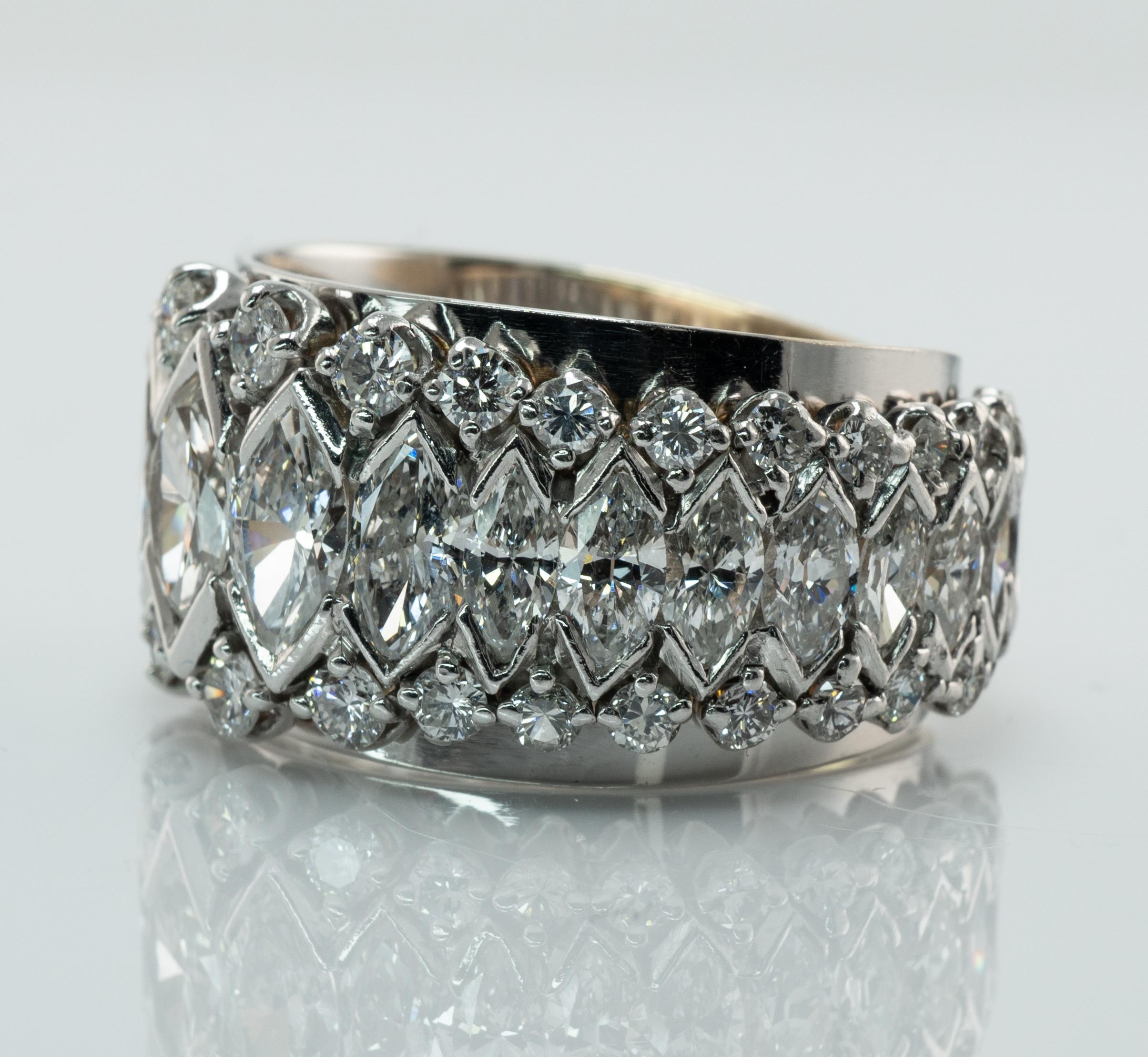 Bague d'éternité vintage en or blanc 14 carats avec diamant marquise 7,20 carats TDW Pour femmes en vente
