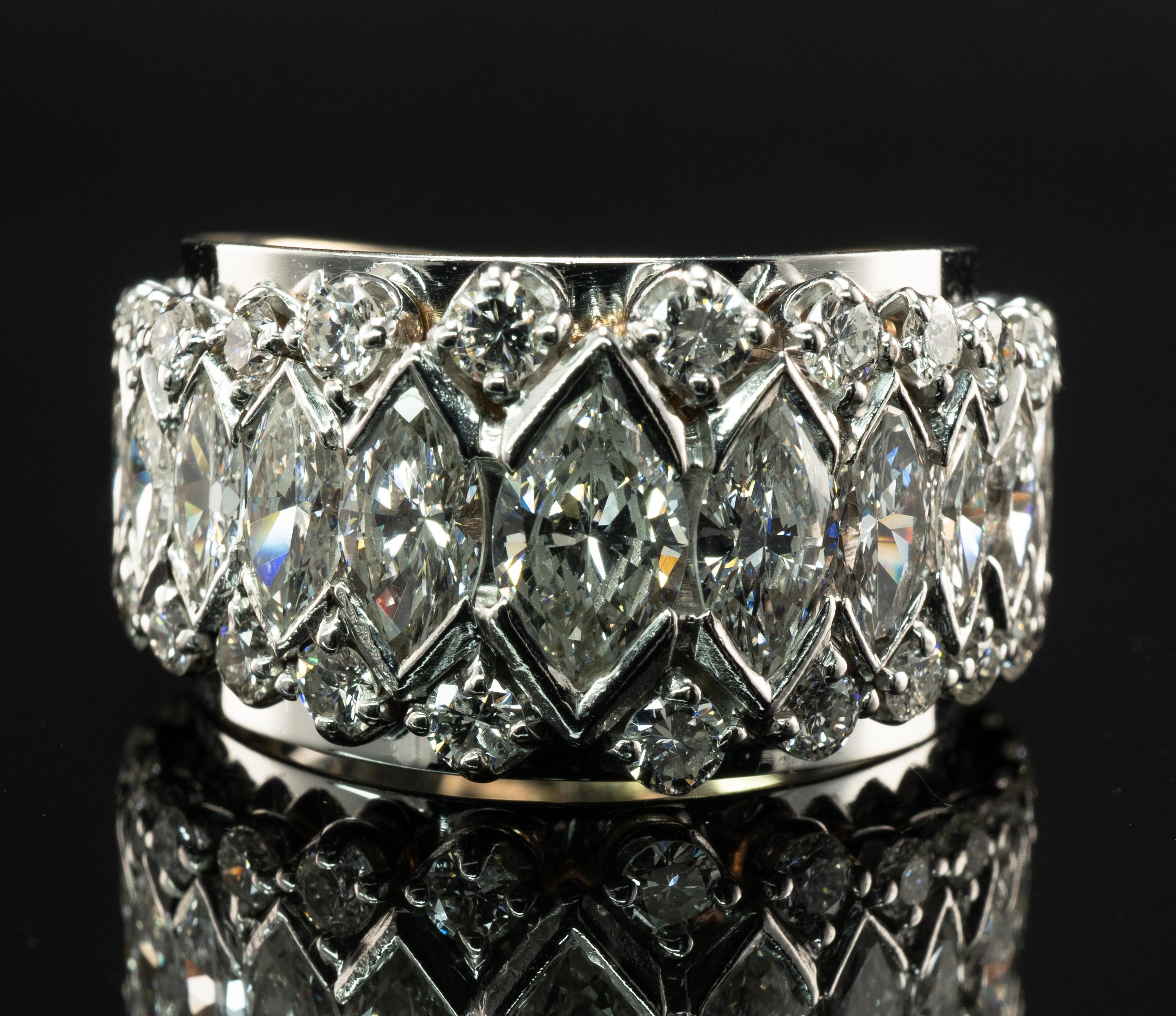 Marquise Diamond Ring Eternity Band 7.20ct TDW Vintage 14K White Gold ...