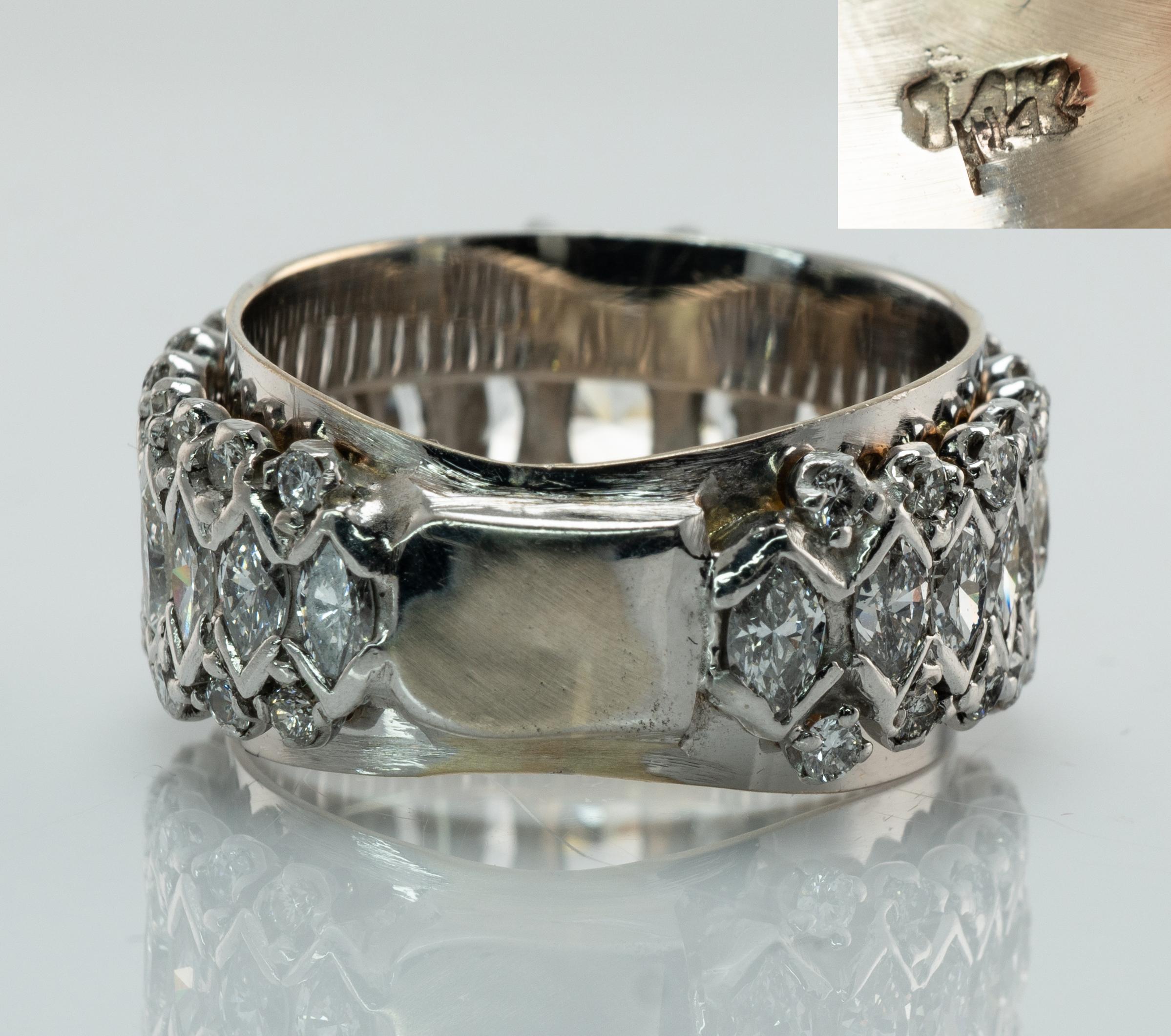 Marquise Diamantring Eternity-Ring 7,20 Karat TDW Vintage 14K Weißgold im Angebot 2