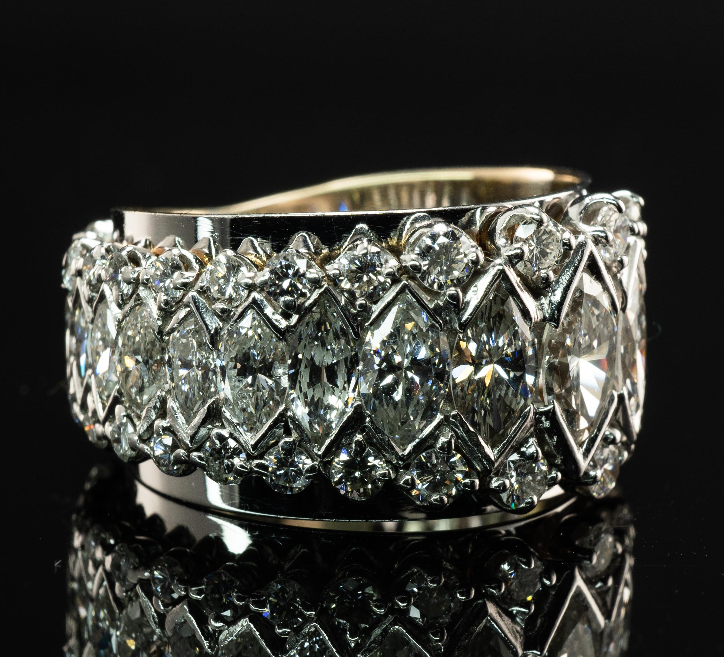 Marquise Diamantring Eternity-Ring 7,20 Karat TDW Vintage 14K Weißgold im Angebot 3