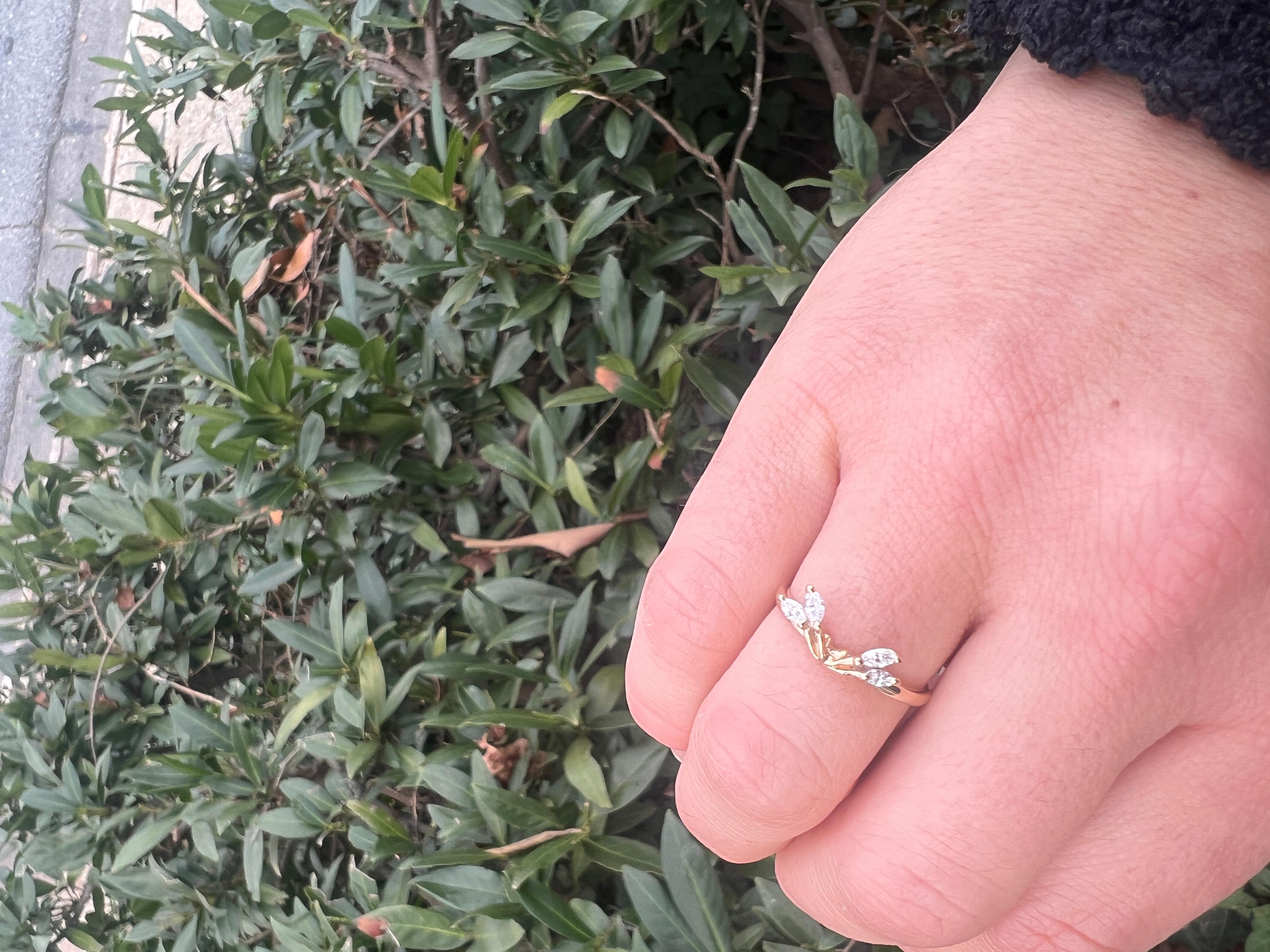 Marquise Cut Marquise Diamond Ring Guard, 14K Yellow Gold, Ring, Wedding