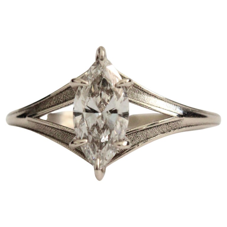 Marquise Diamond Ring in 14 Karat White Gold For Sale at 1stDibs