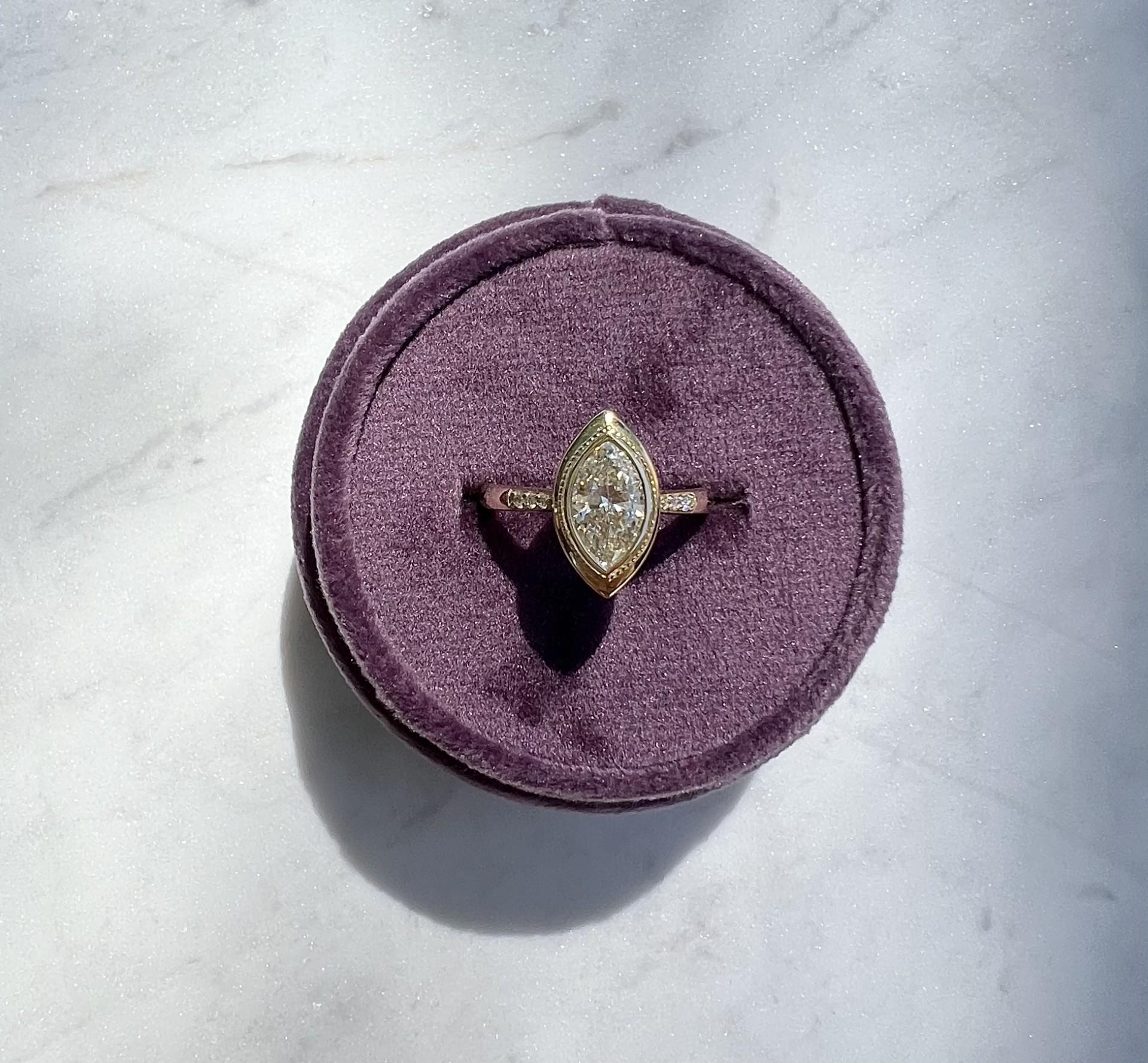 Marquise Cut Marquise Diamond Ring in 14k Yellow Gold Bezel Setting