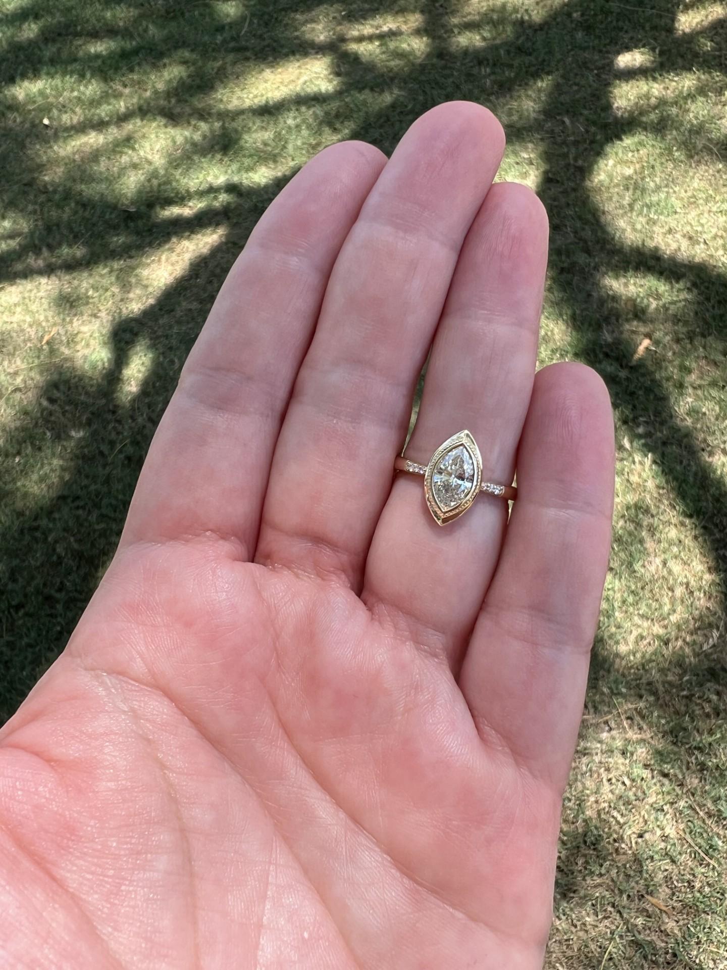 Marquise Diamond Ring in 14k Yellow Gold Bezel Setting In New Condition In Phoenix, AZ