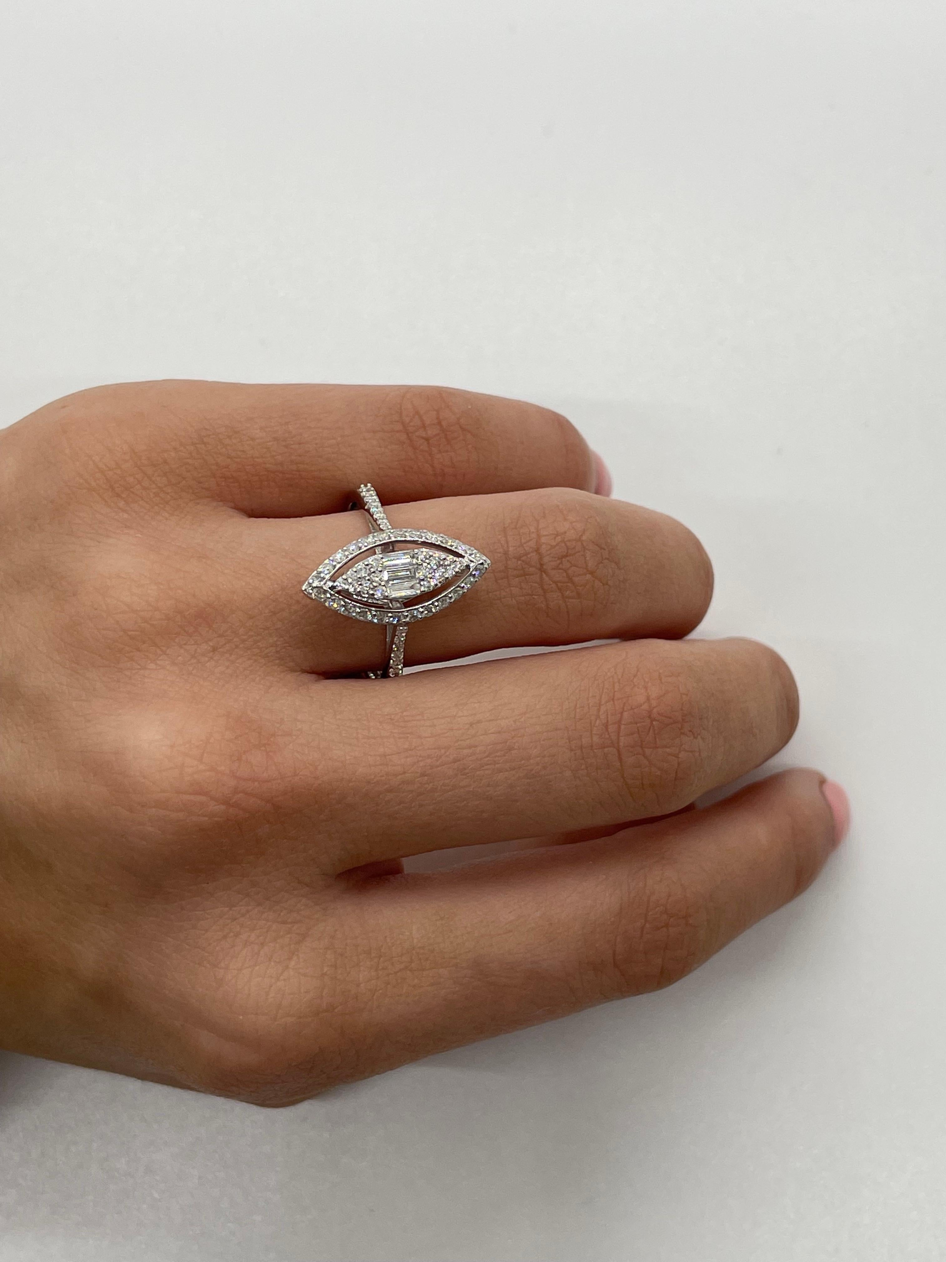 For Sale:  Marquise Diamond Ring in 18K White Gold 3