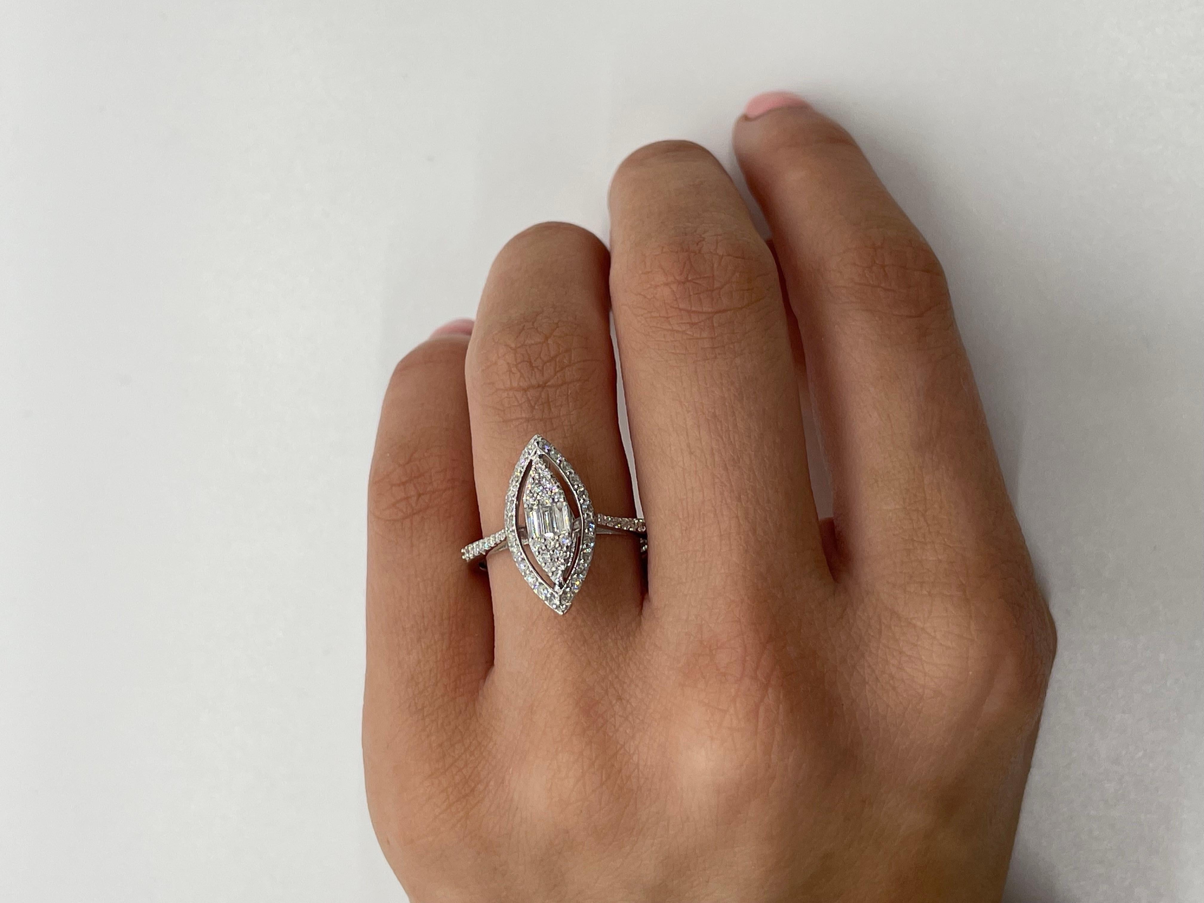 For Sale:  Marquise Diamond Ring in 18K White Gold 4