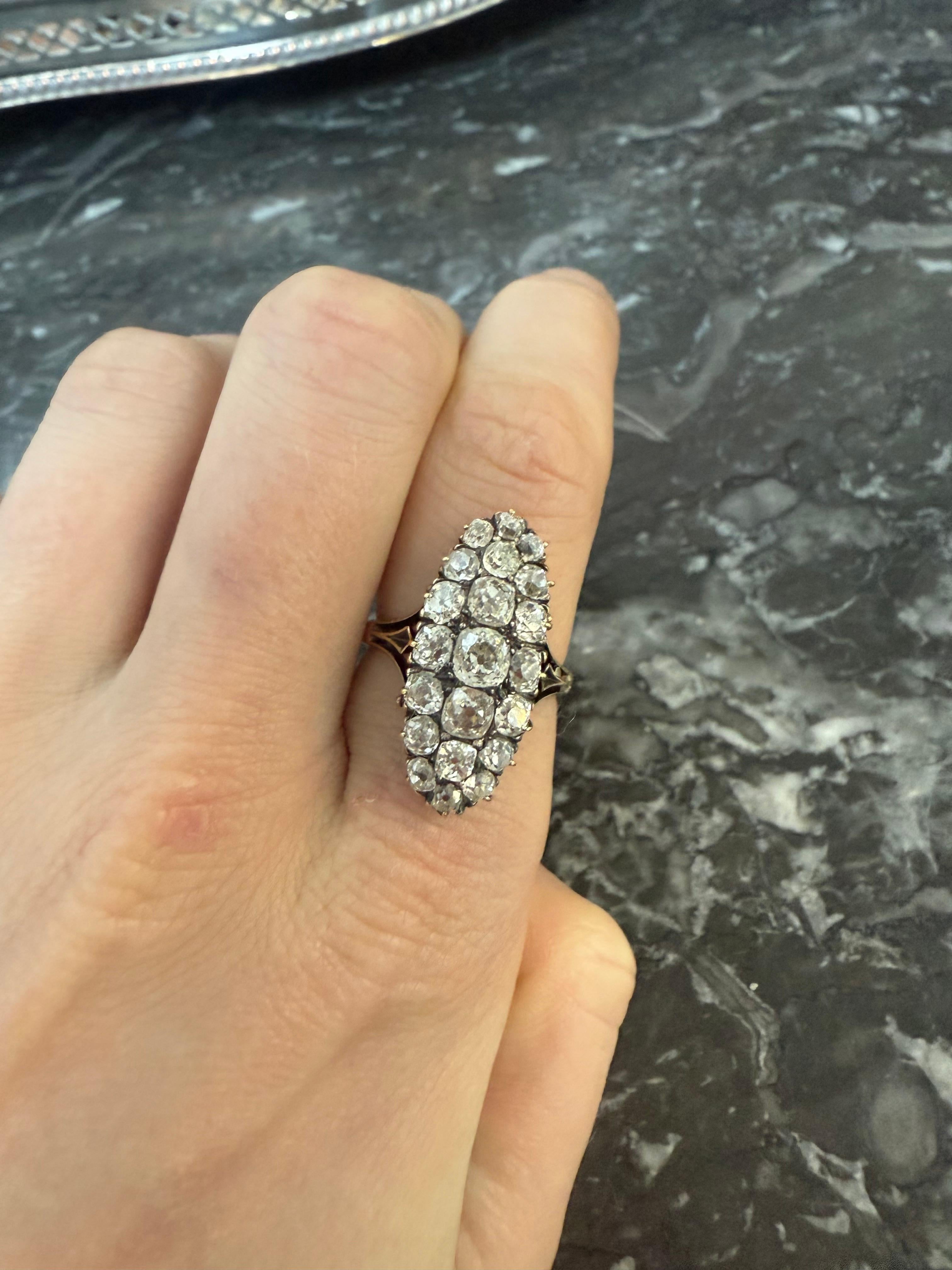 Marquise Diamantring, spätes 19. Jahrhundert im Angebot 2