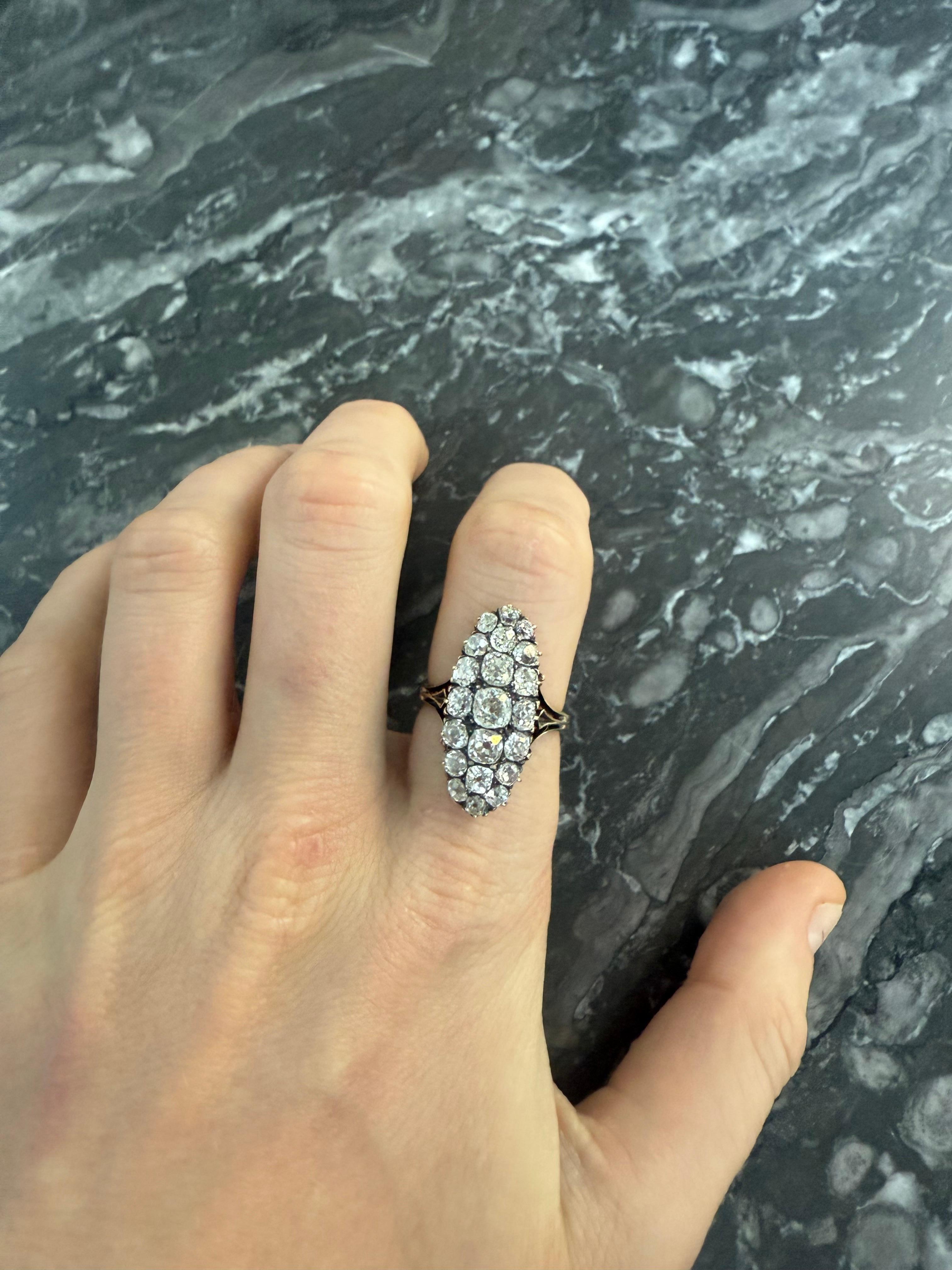 Marquise Diamantring, spätes 19. Jahrhundert im Angebot 4