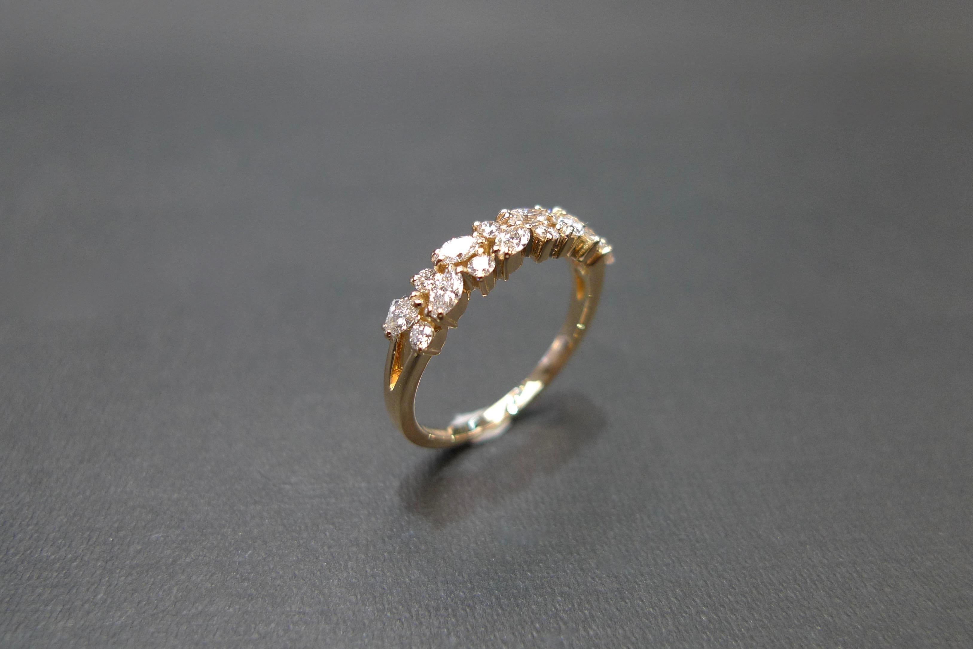 For Sale:  Marquise Diamond Round Brilliant Cut Diamond Wedding Ring 18K Yellow Gold 10