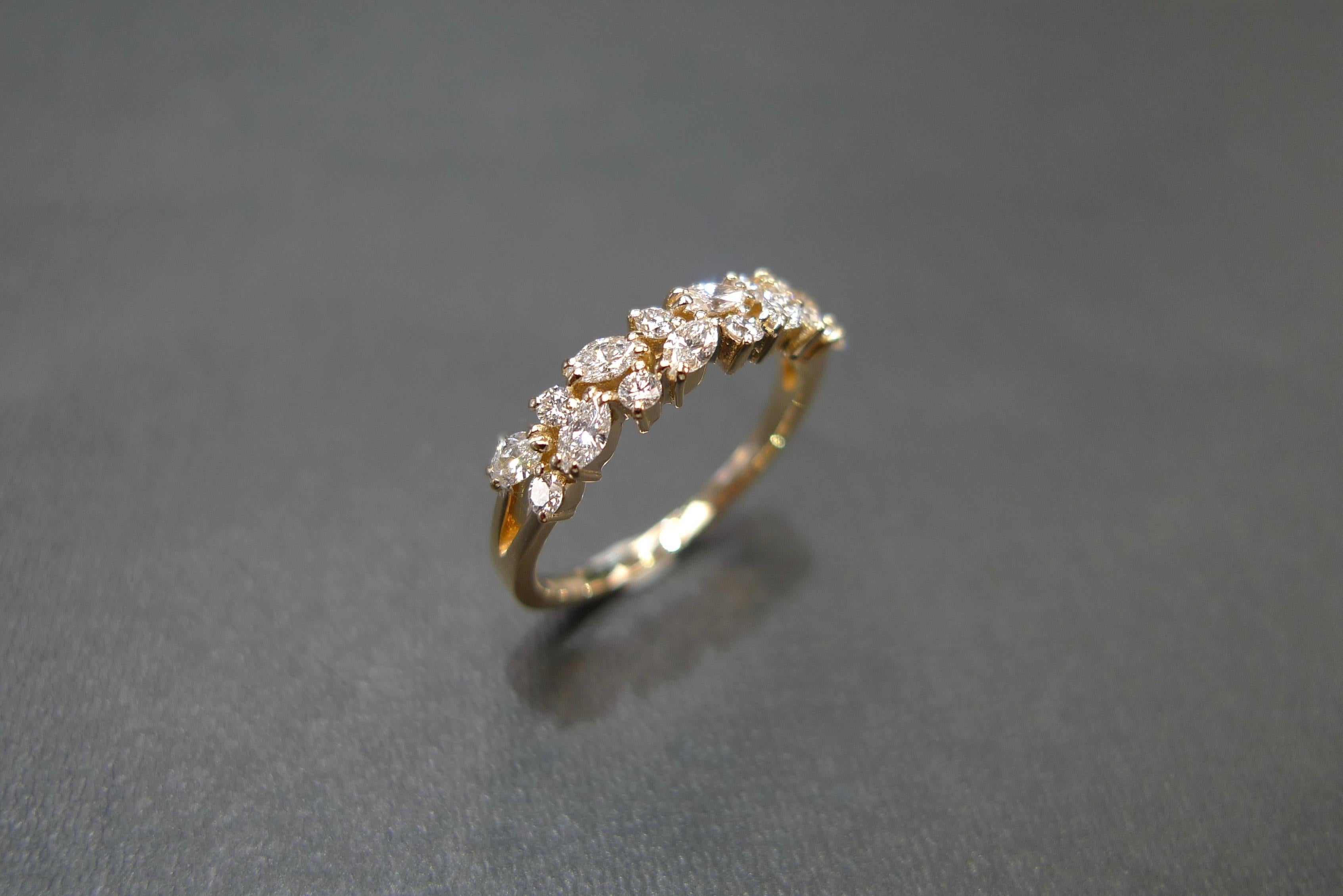 For Sale:  Marquise Diamond Round Brilliant Cut Diamond Wedding Ring 18K Yellow Gold 4