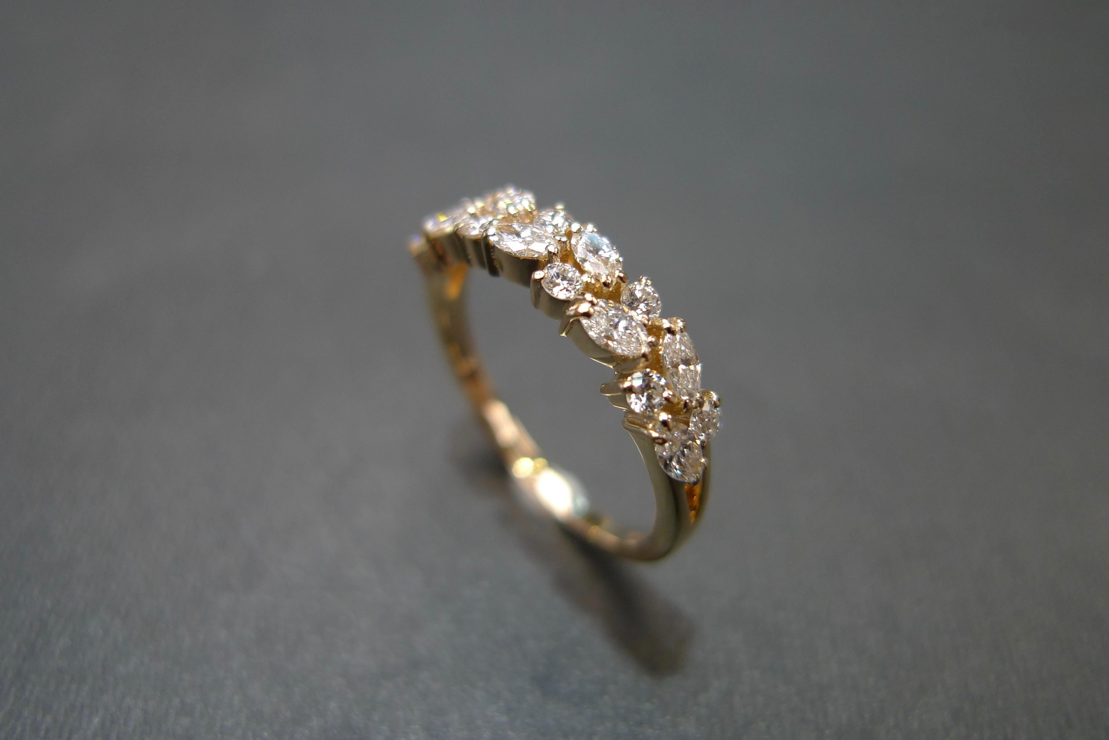 For Sale:  Marquise Diamond Round Brilliant Cut Diamond Wedding Ring 18K Yellow Gold 6