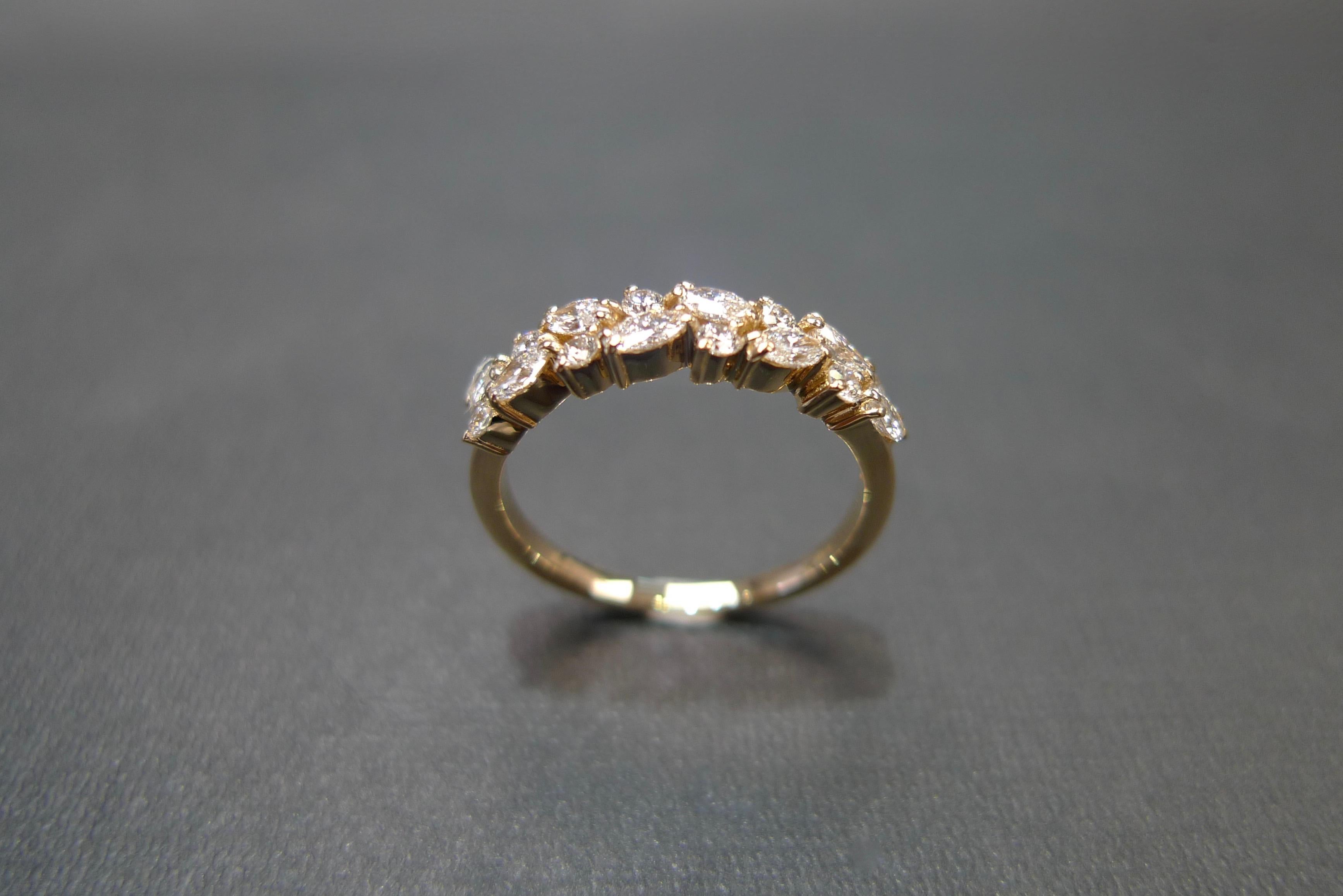 For Sale:  Marquise Diamond Round Brilliant Cut Diamond Wedding Ring 18K Yellow Gold 7