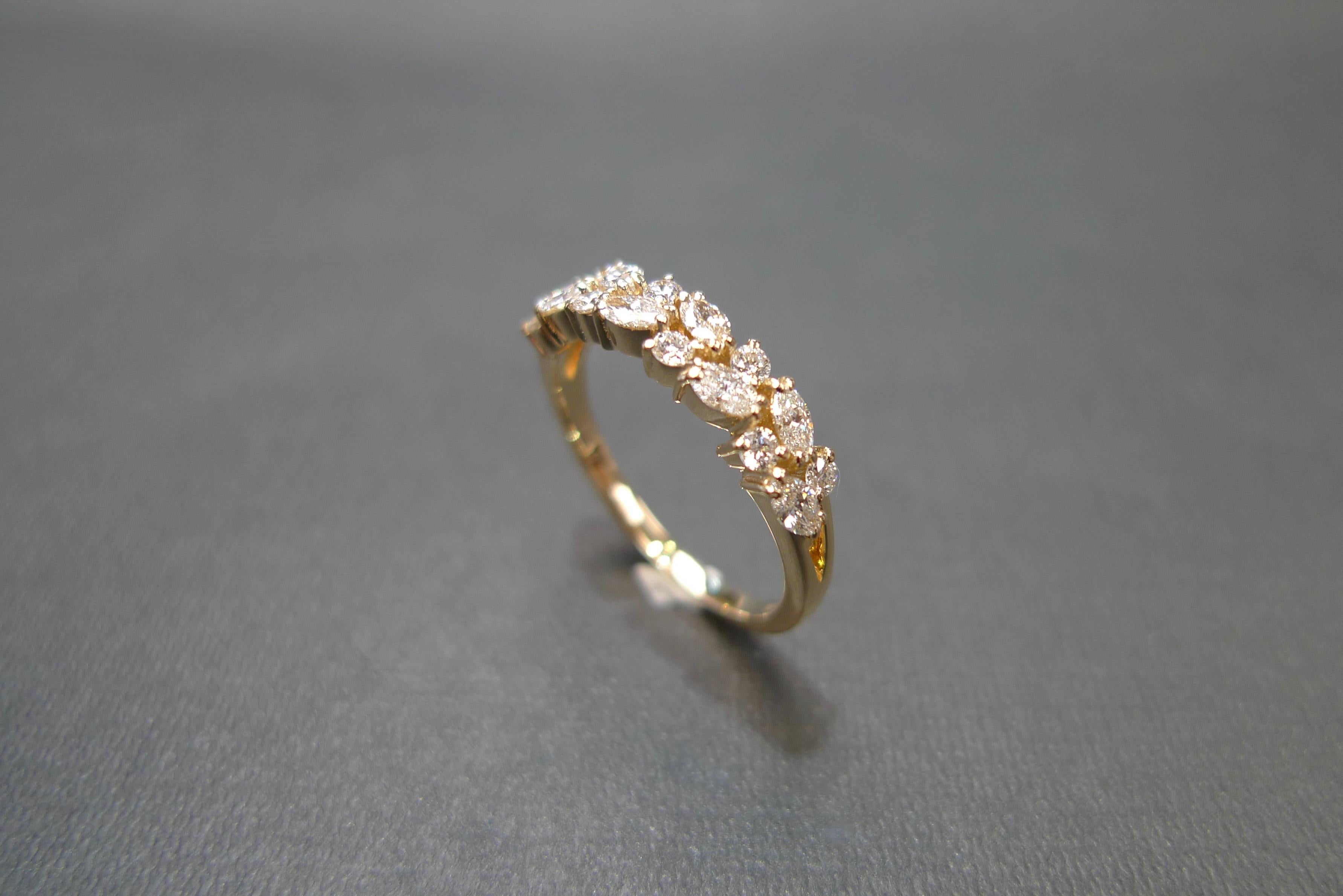 For Sale:  Marquise Diamond Round Brilliant Cut Diamond Wedding Ring 18K Yellow Gold 8