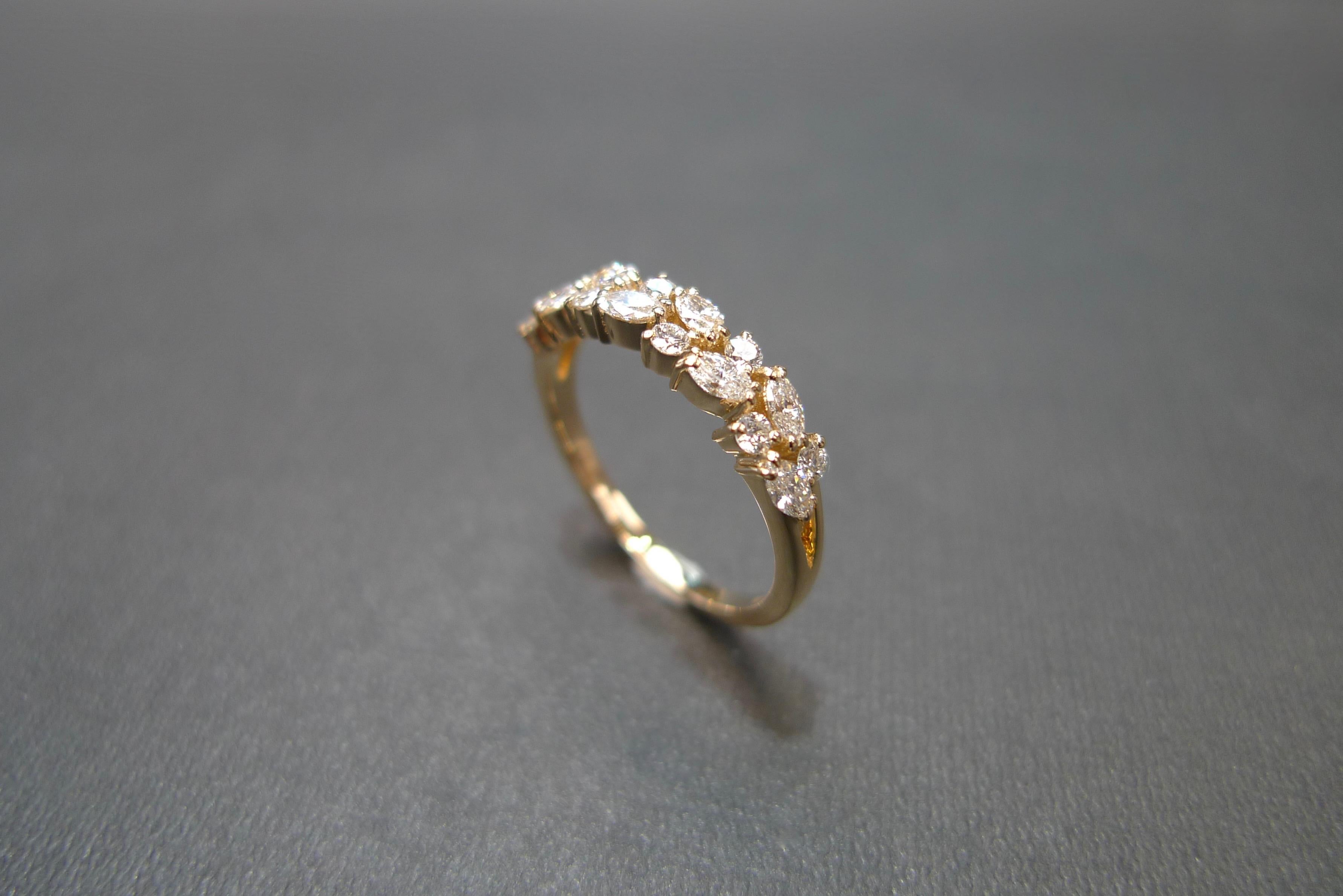 For Sale:  Marquise Diamond Round Brilliant Cut Diamond Wedding Ring 18K Yellow Gold 9