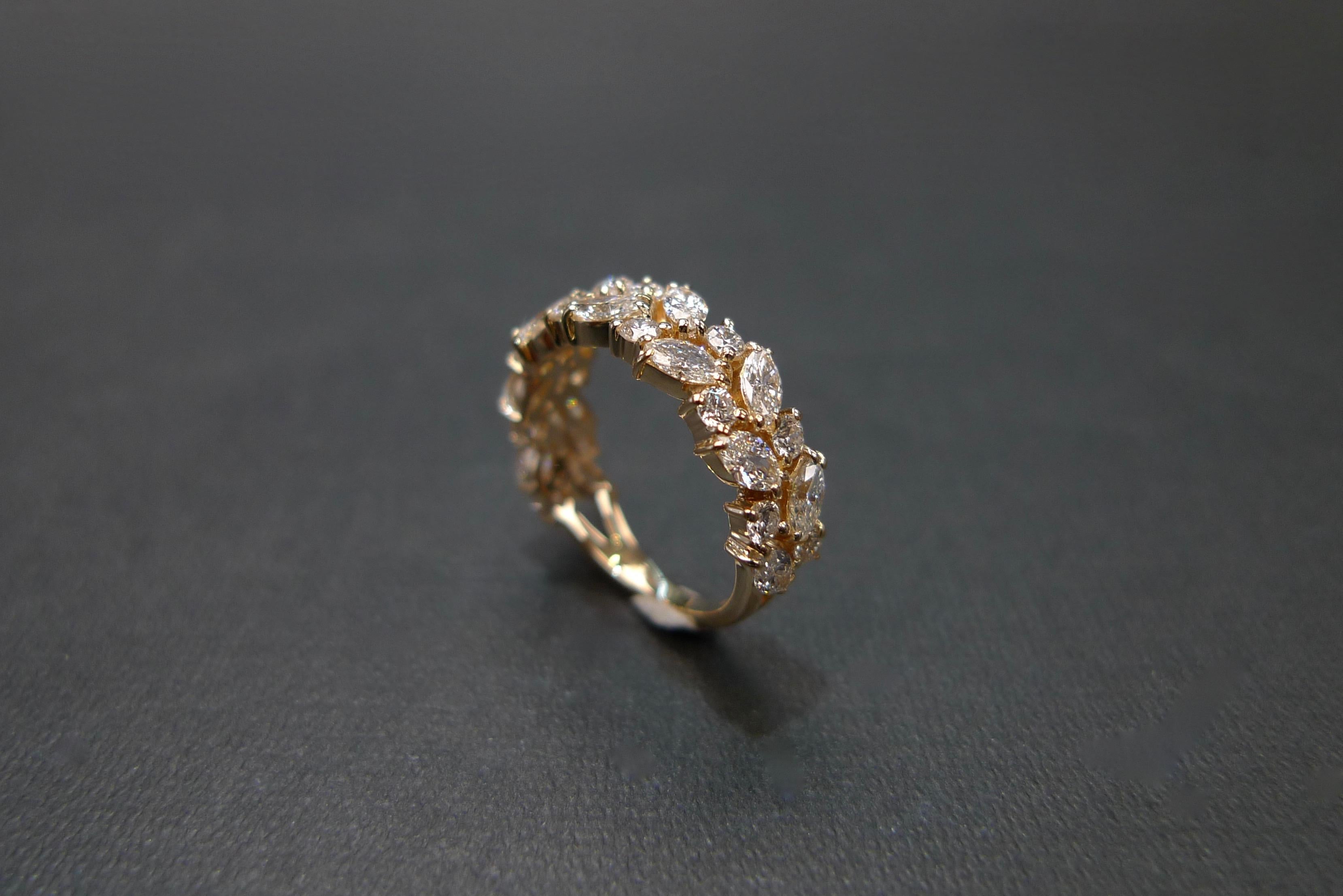 For Sale:  Marquise Diamond Round Diamonds Half Eternity Wedding Band in 18K Yellow Gold 10
