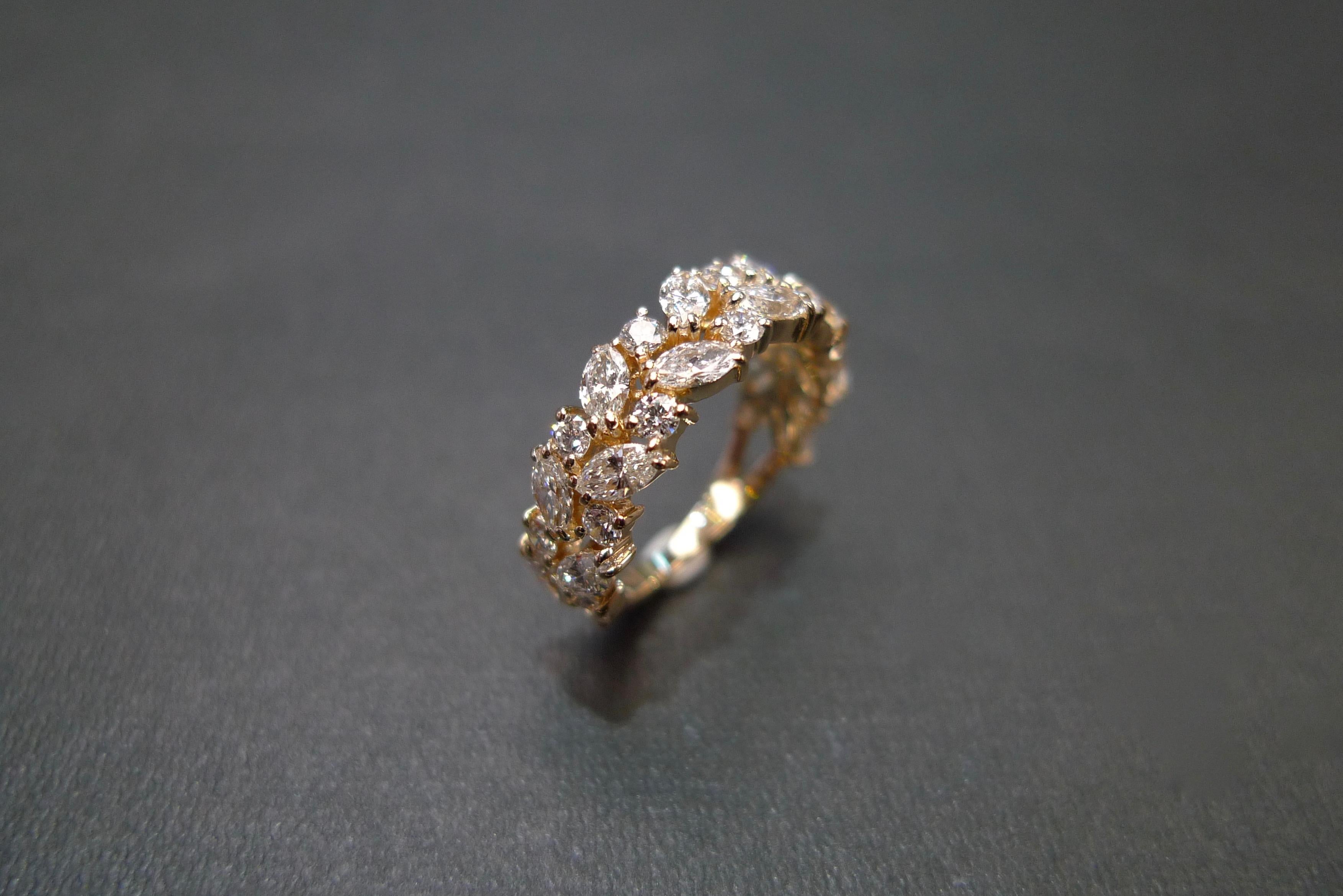 For Sale:  Marquise Diamond Round Diamonds Half Eternity Wedding Band in 18K Yellow Gold 2