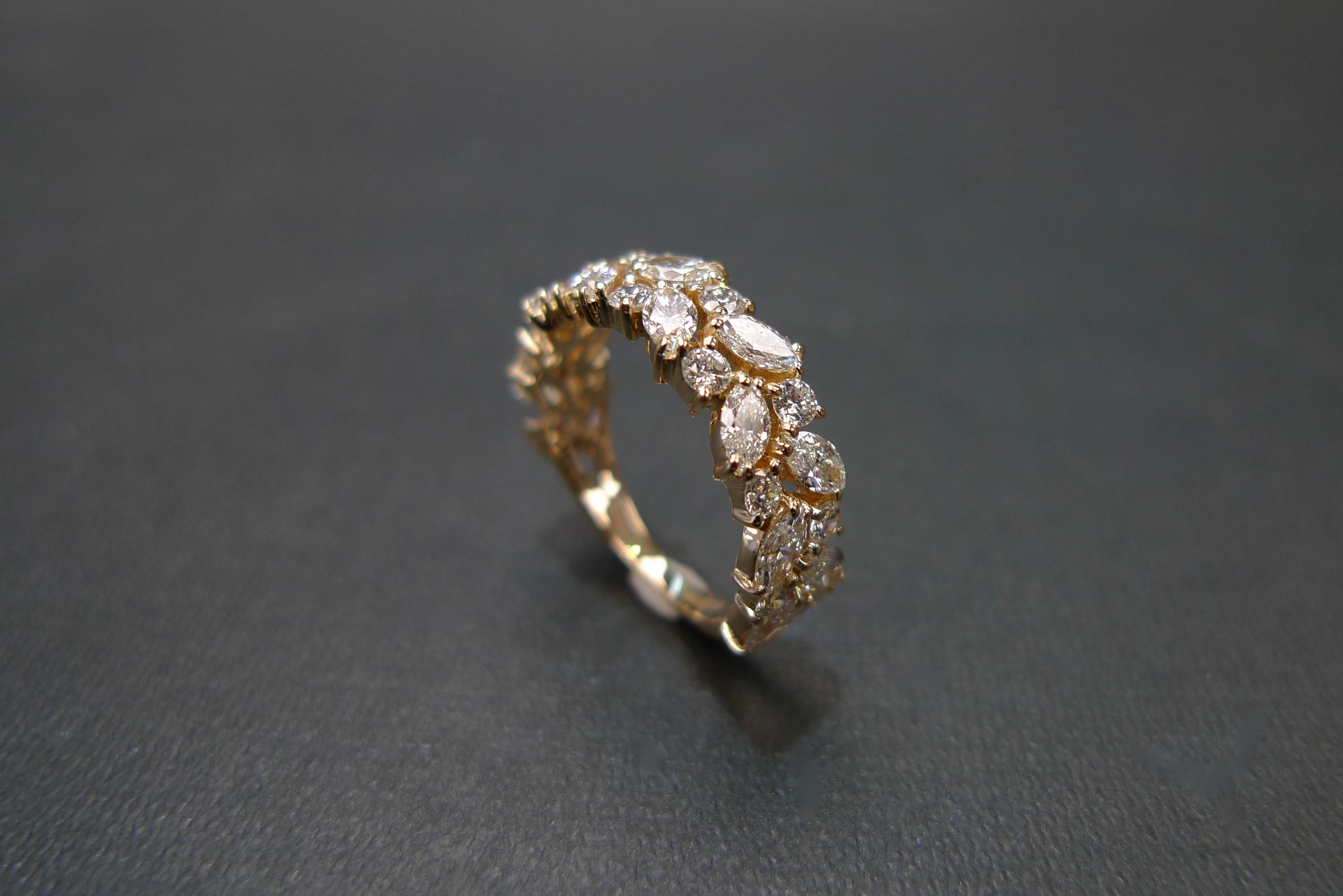 For Sale:  Marquise Diamond Round Diamonds Half Eternity Wedding Band in 18K Yellow Gold 3