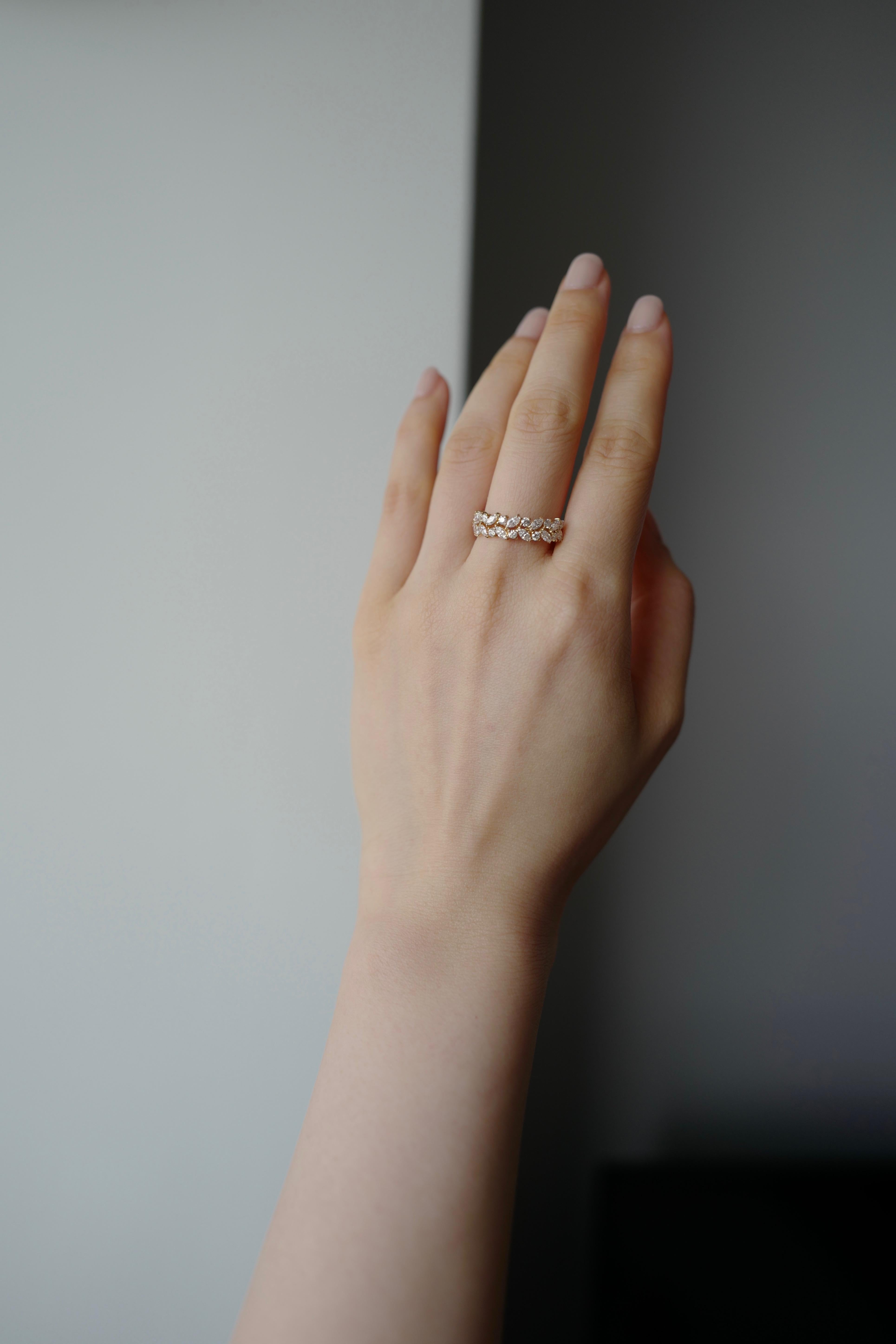 For Sale:  Marquise Diamond Round Diamonds Half Eternity Wedding Band in 18K Yellow Gold 4