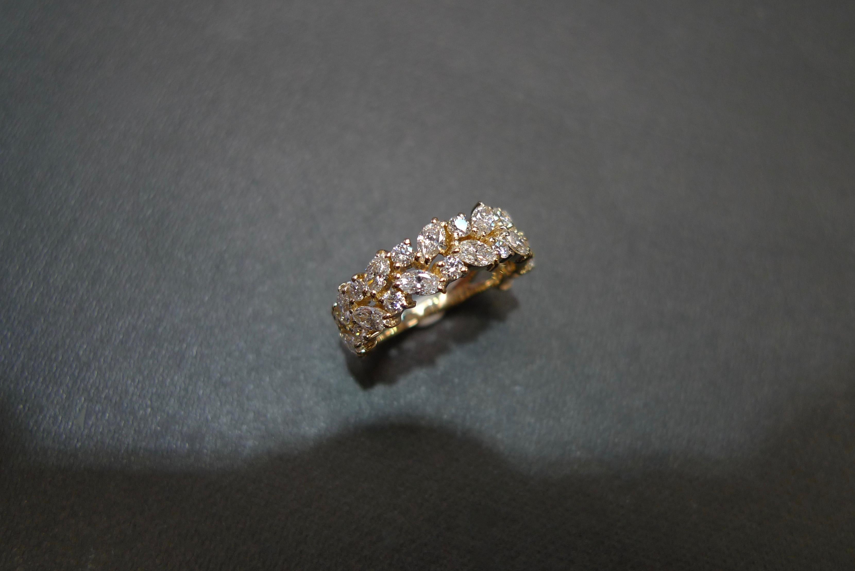 For Sale:  Marquise Diamond Round Diamonds Half Eternity Wedding Band in 18K Yellow Gold 5