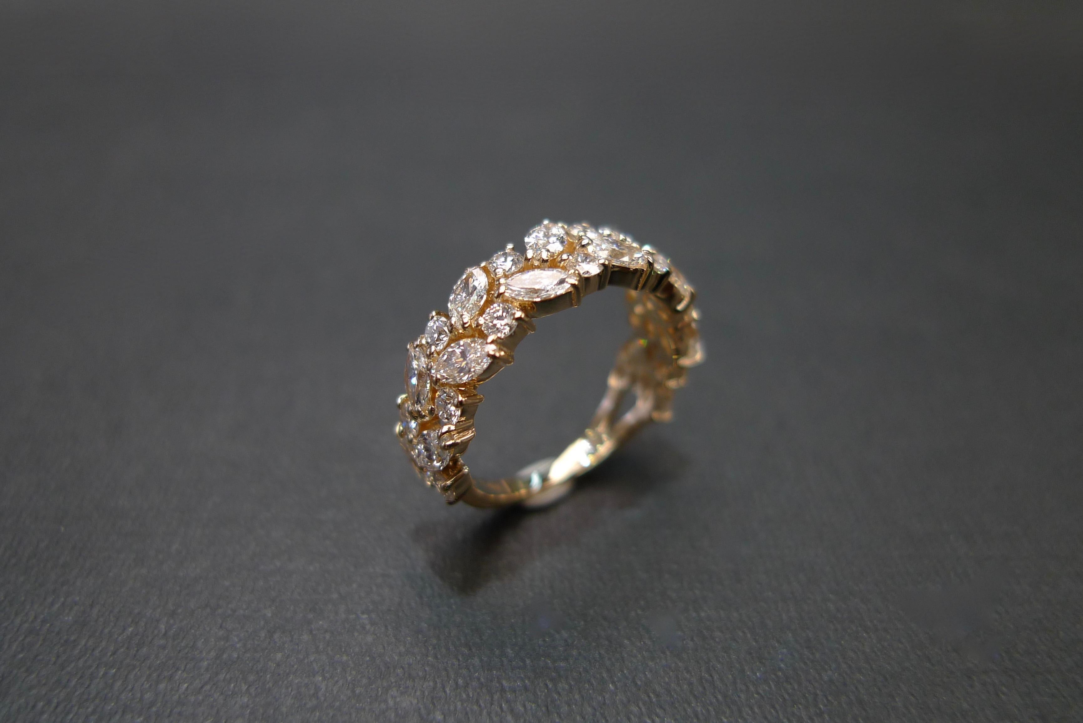 For Sale:  Marquise Diamond Round Diamonds Half Eternity Wedding Band in 18K Yellow Gold 7