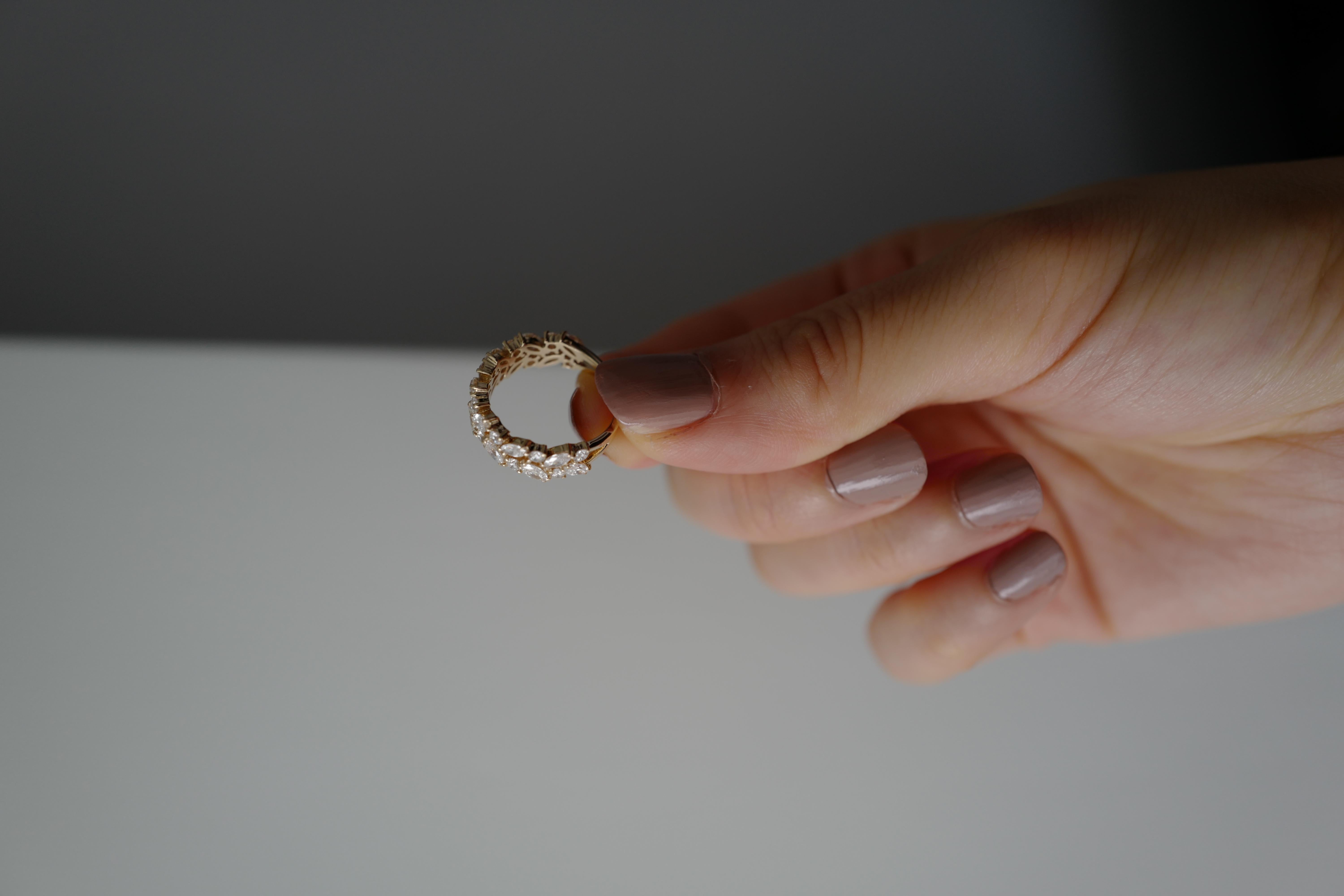For Sale:  Marquise Diamond Round Diamonds Half Eternity Wedding Band in 18K Yellow Gold 8