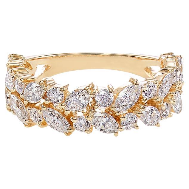 Halb-Eternity-Ehering aus 18 Karat Gelbgold mit Marquise-Diamanten und runden Diamanten