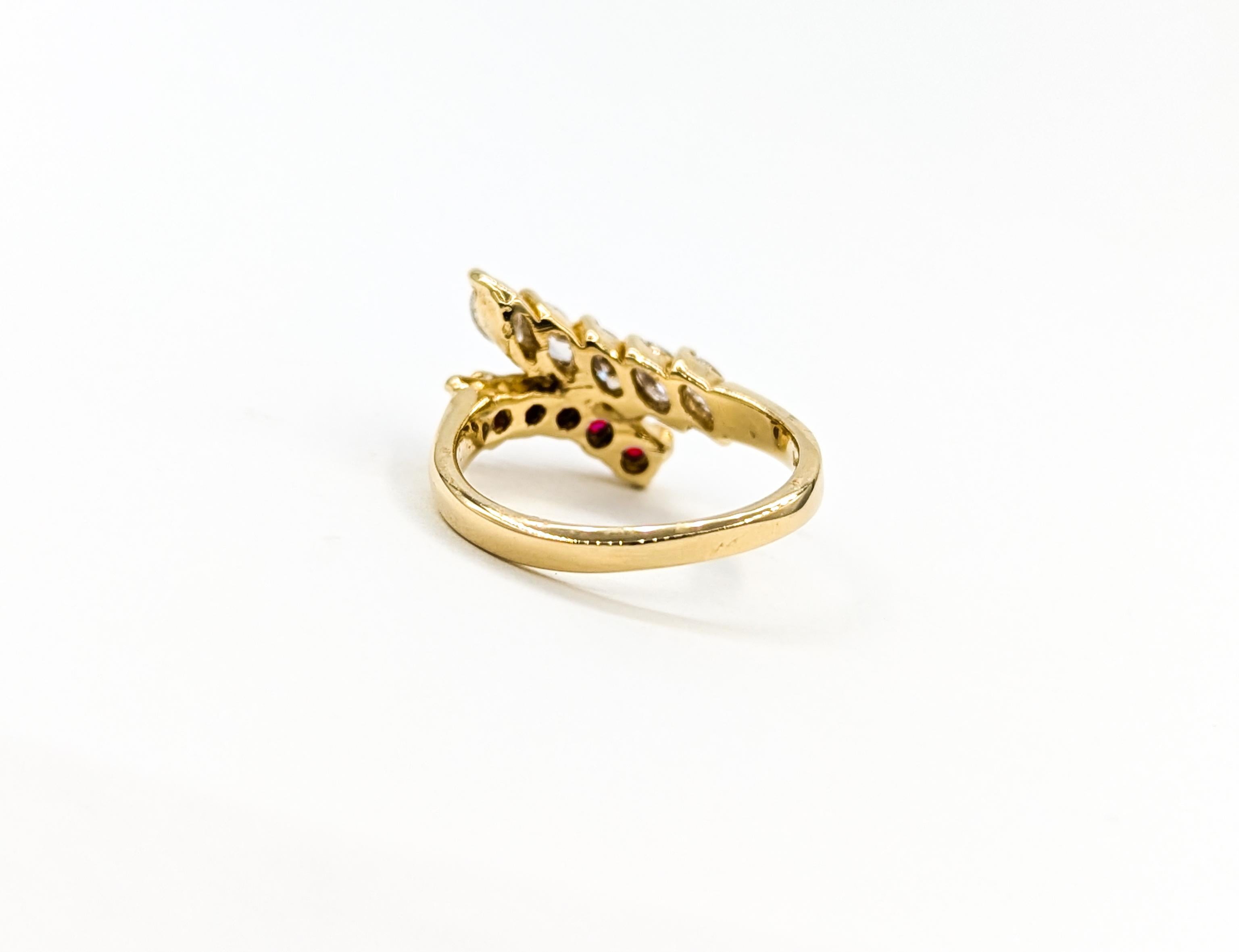 Marquise Diamond & Ruby Fashion Ring in Yellow Gold For Sale 3