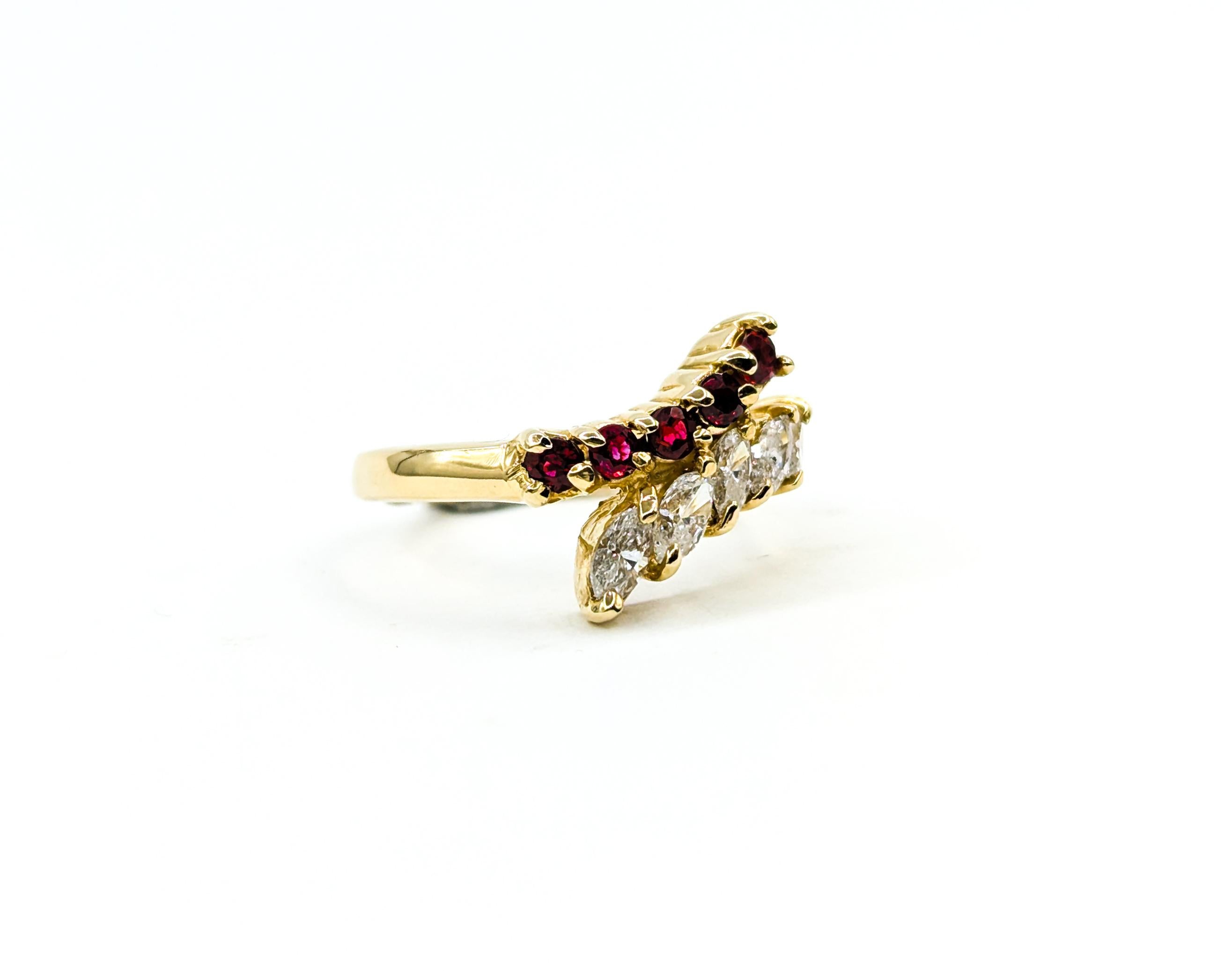 Marquise Diamond & Ruby Fashion Ring in Yellow Gold For Sale 5