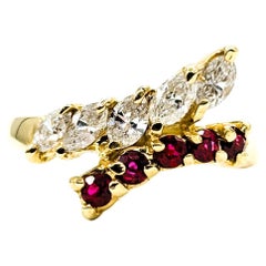 Marquise Diamond & Ruby Fashion Ring in Yellow Gold