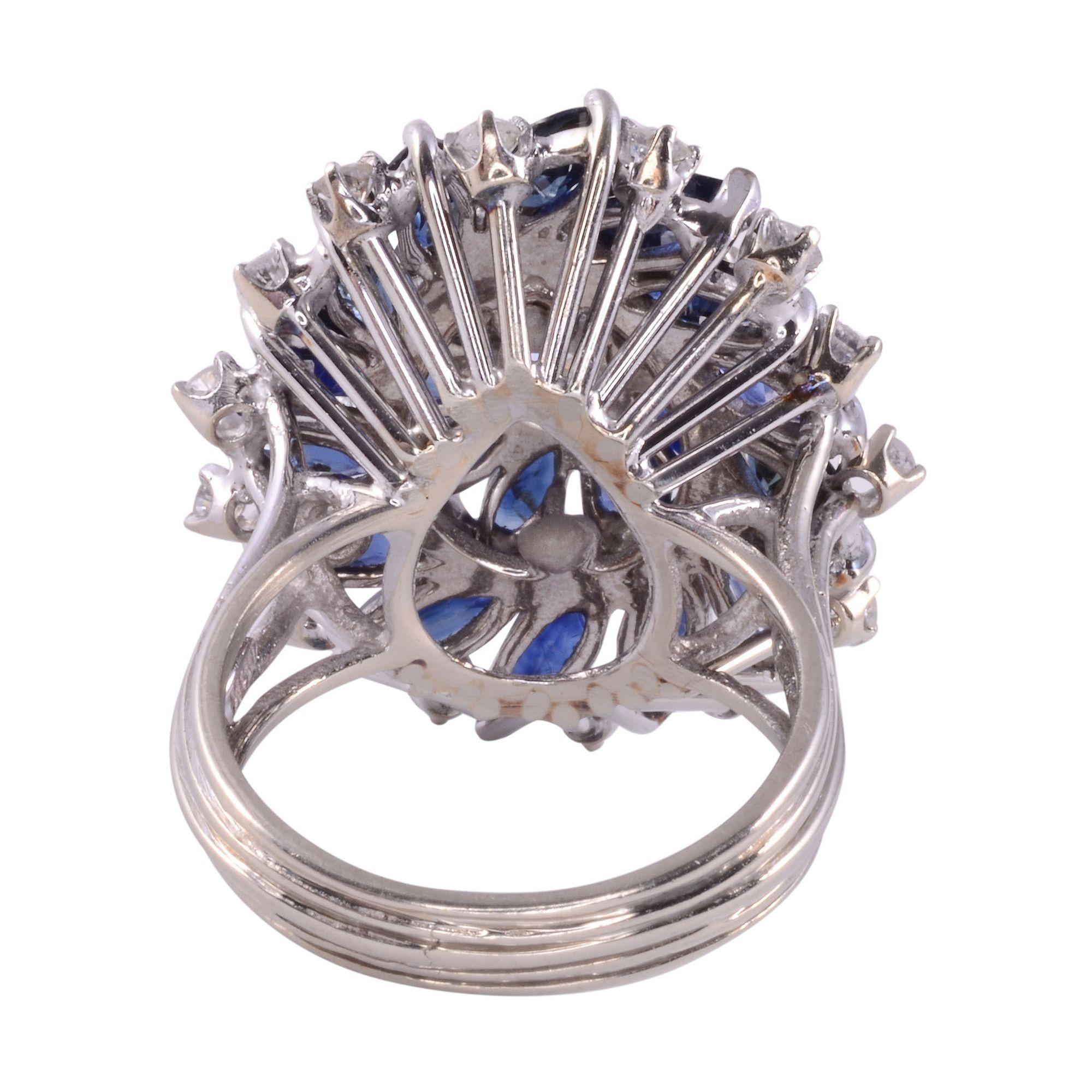 Marquise Cut Marquise Diamond & Sapphire Cocktail Ring For Sale