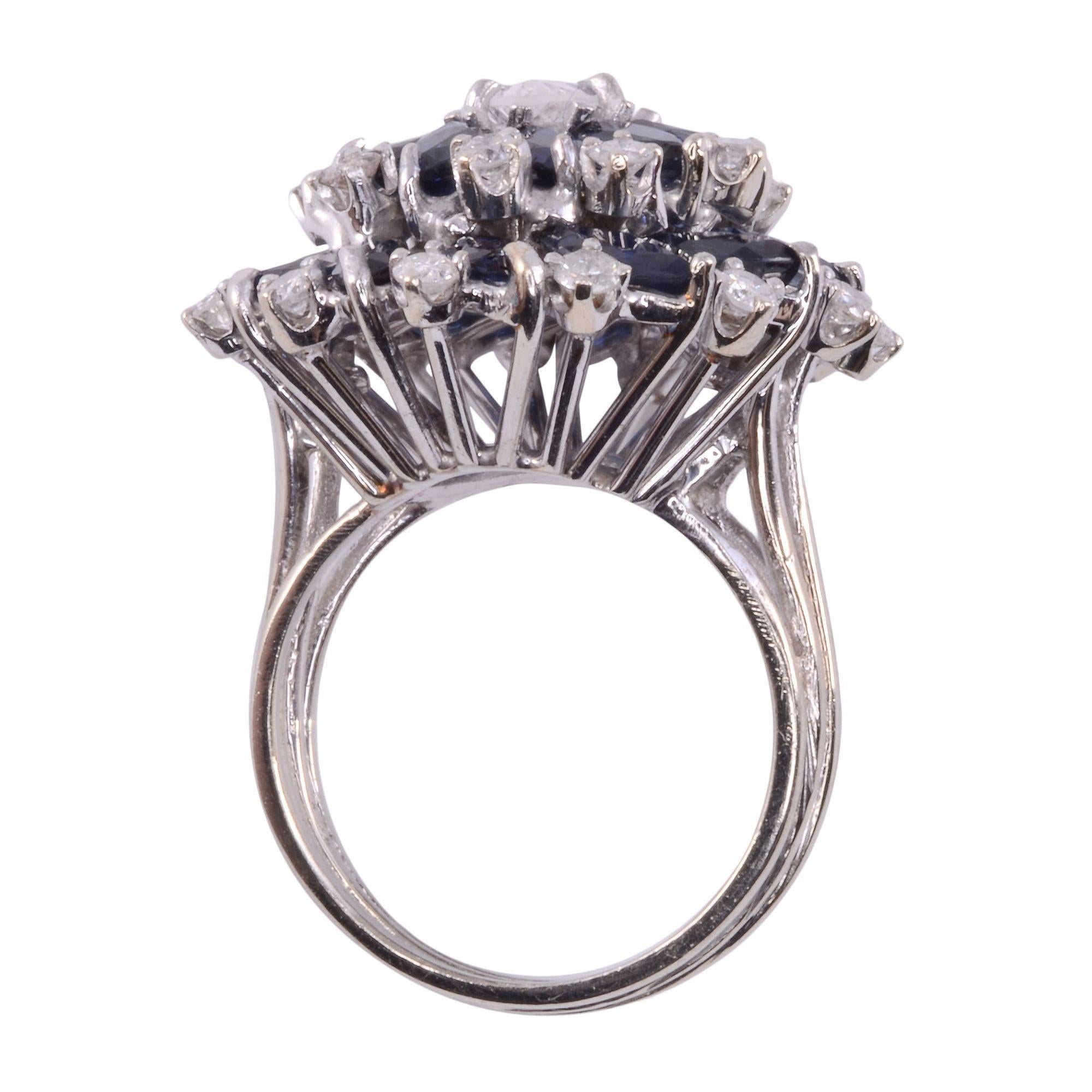Marquise Diamond & Sapphire Cocktail Ring In Good Condition For Sale In Solvang, CA