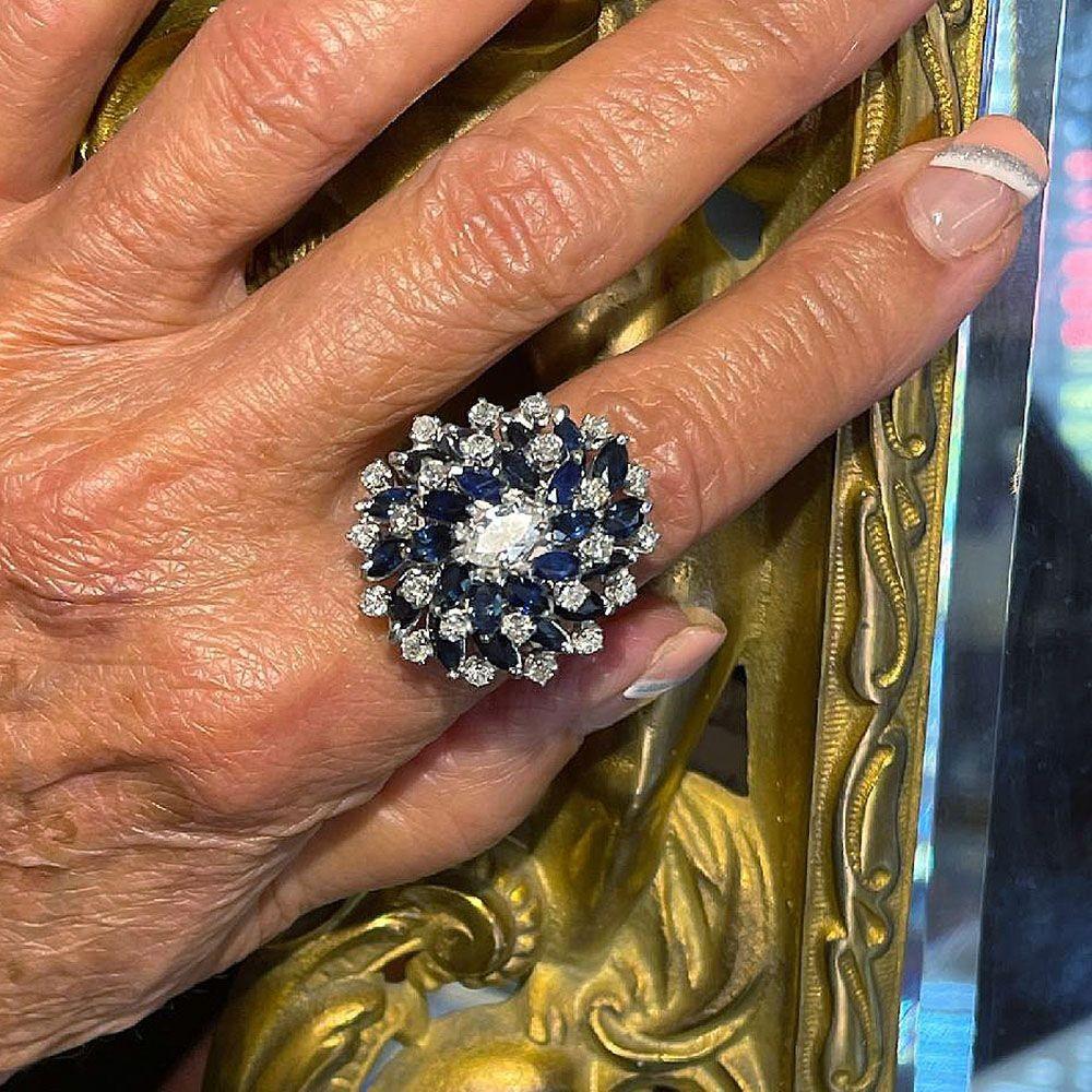 Marquise Diamond & Sapphire Cocktail Ring For Sale 2