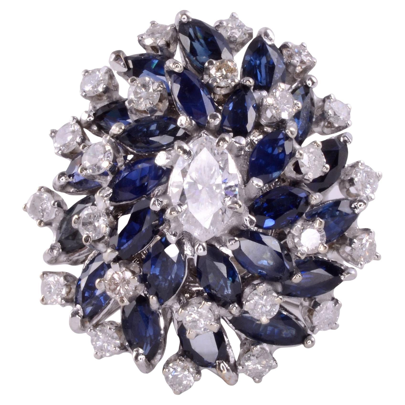 Marquise Diamond & Sapphire Cocktail Ring For Sale