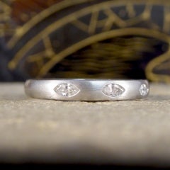Marquise Diamond Set Brown and Newirth Ring in 18ct White Gold with Matt Finish